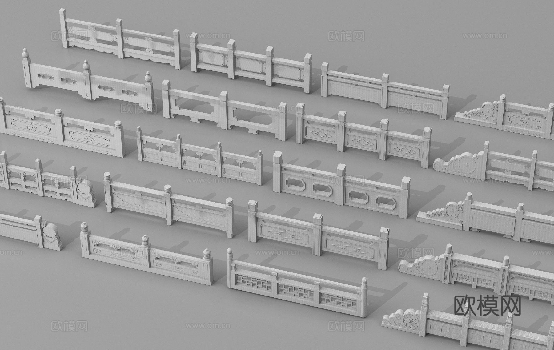 汉白玉护栏 大理石栏杆 石栏杆 围栏3d模型