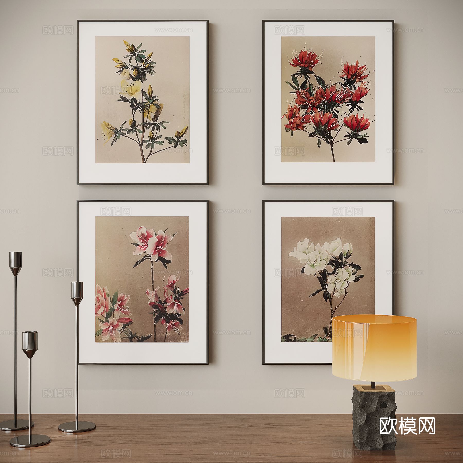 新中式花卉挂画 装饰画3d模型