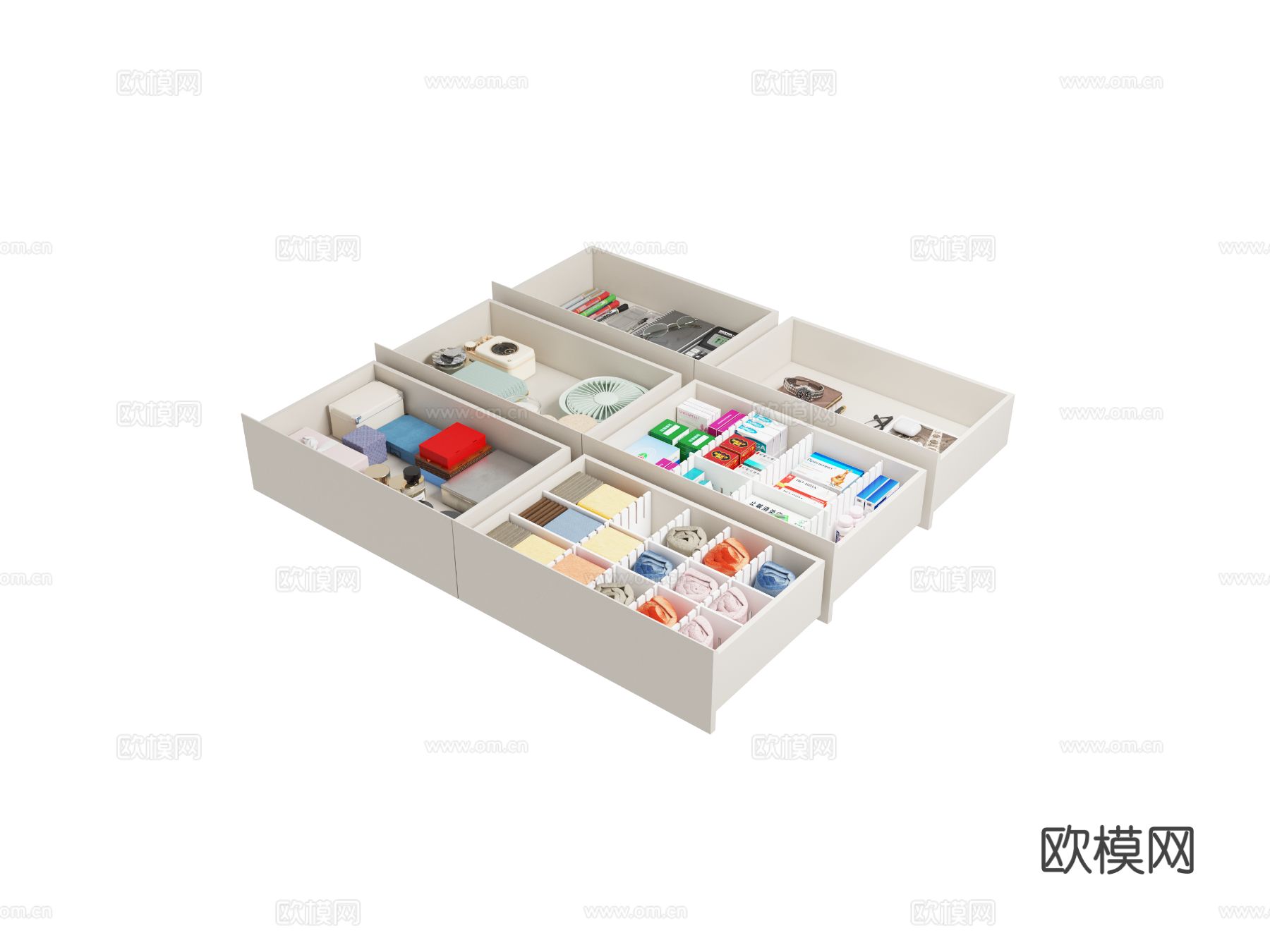 现代抽屉物件 收纳抽 文具 眼镜 夹子3d模型