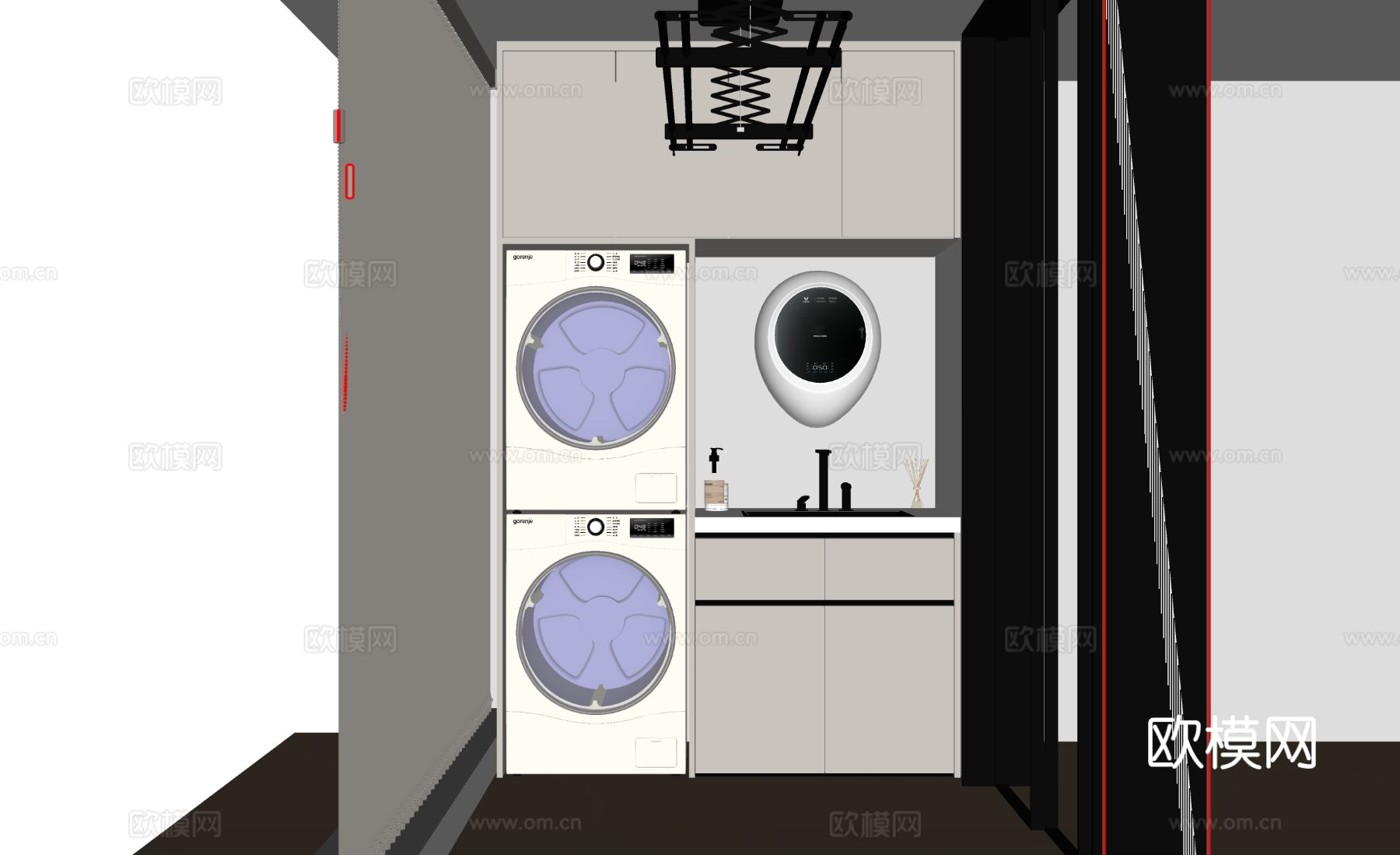 现代阳台洗衣机柜 阳台柜su模型