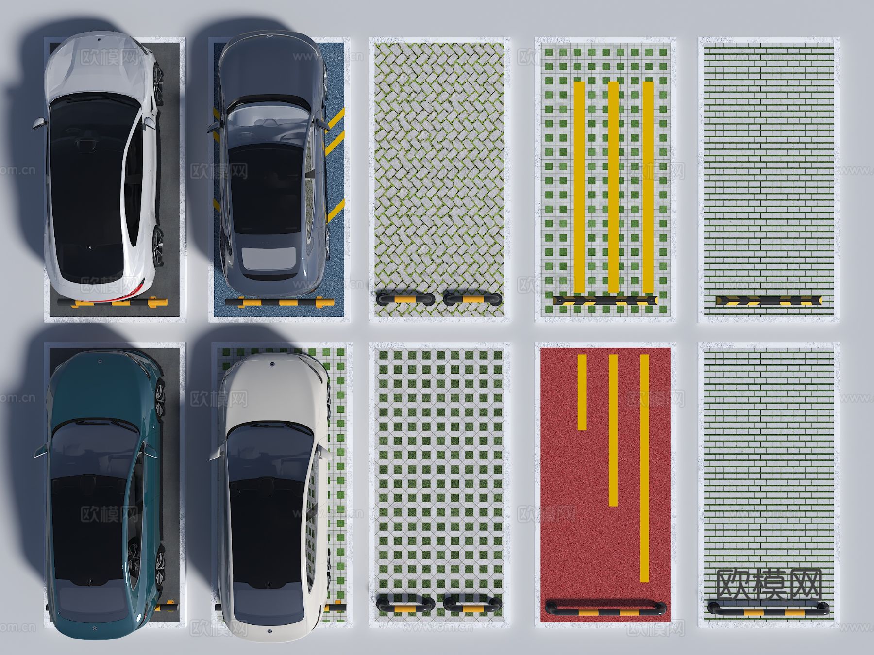 现代户外停车场 停车位 植草砖停车3d模型