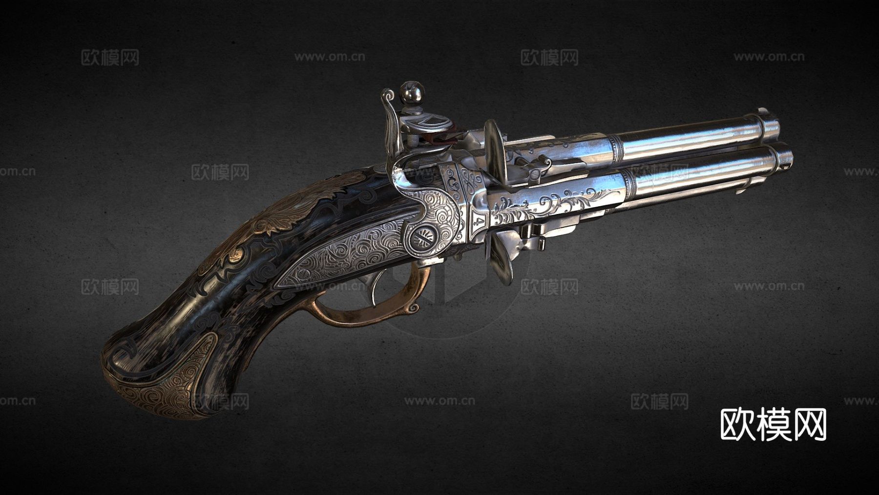 火石锁手枪su模型下载（渲染图3）