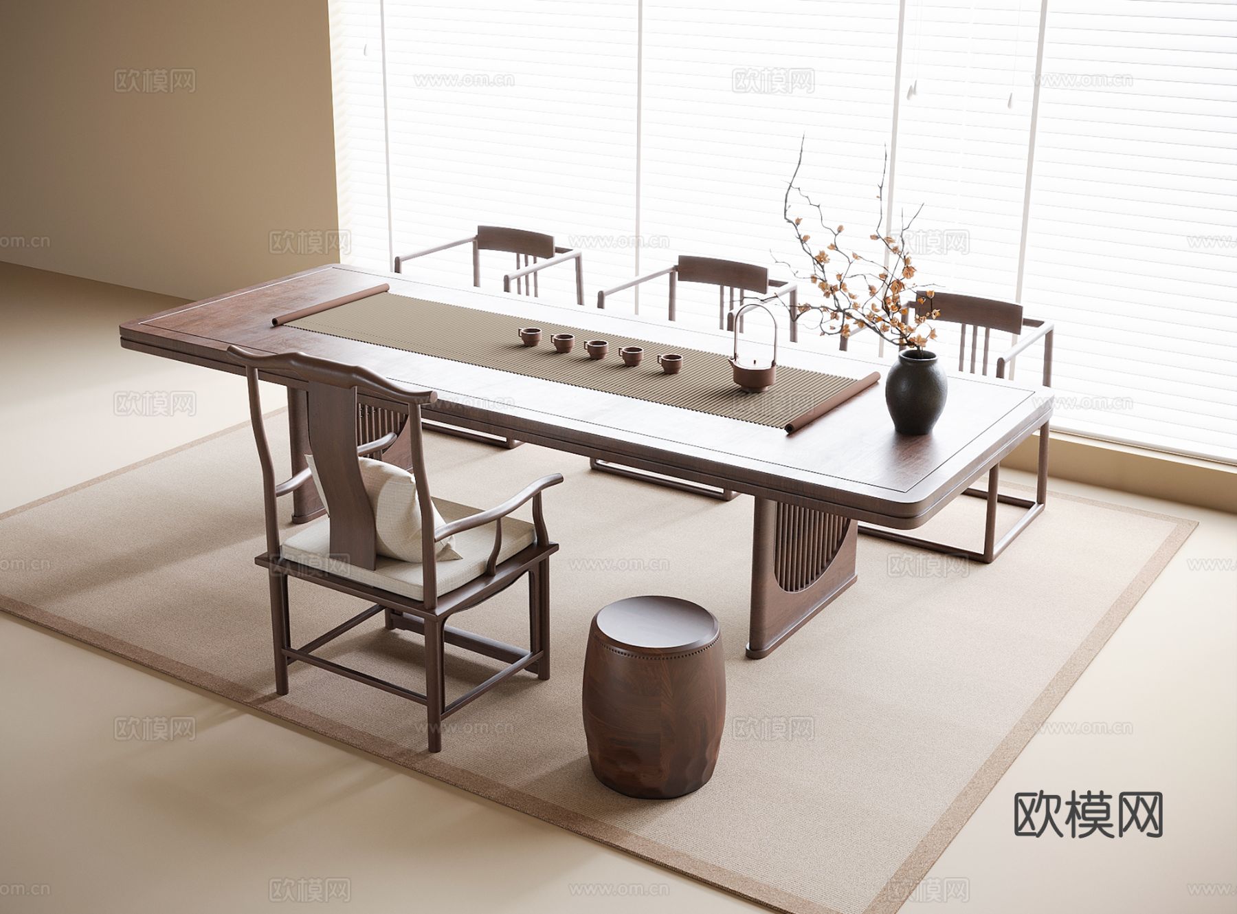 新中式茶桌 茶台3d模型下载