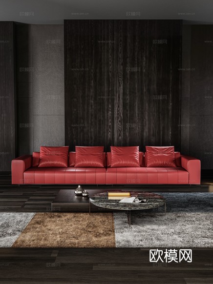 Minotti 多人沙发 皮革沙发3d模型下载
