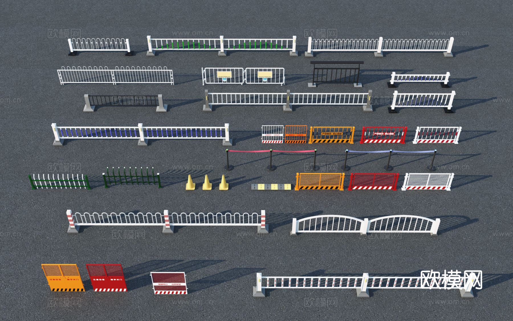 现代市政道路护栏 道路设施3d模型