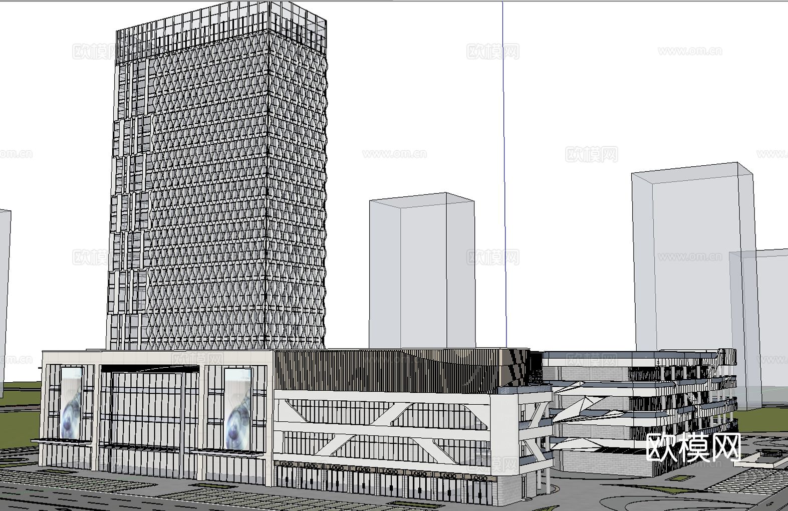 商业街 步行街 办公楼 写字楼su模型
