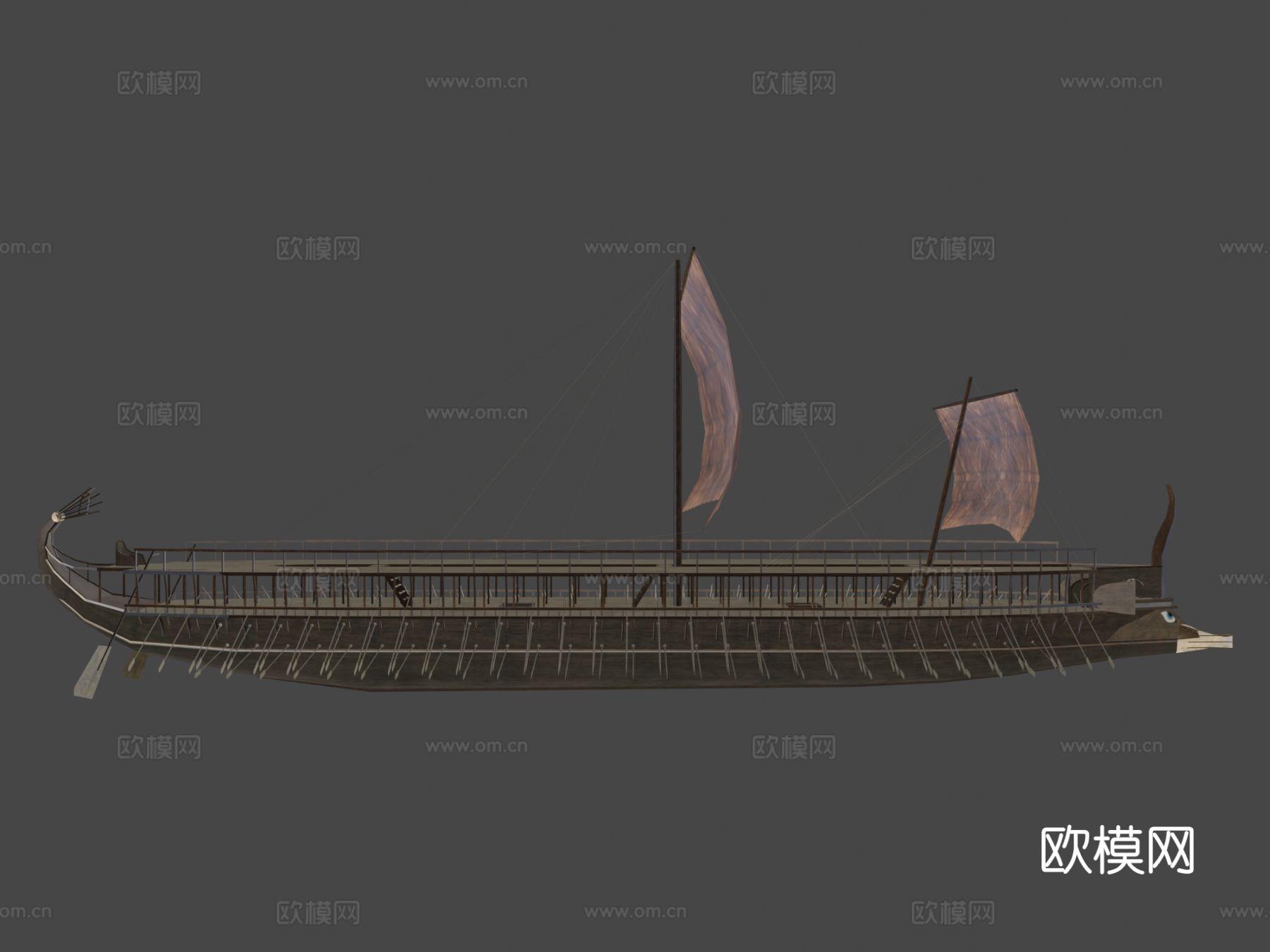 三列桨战舰su模型