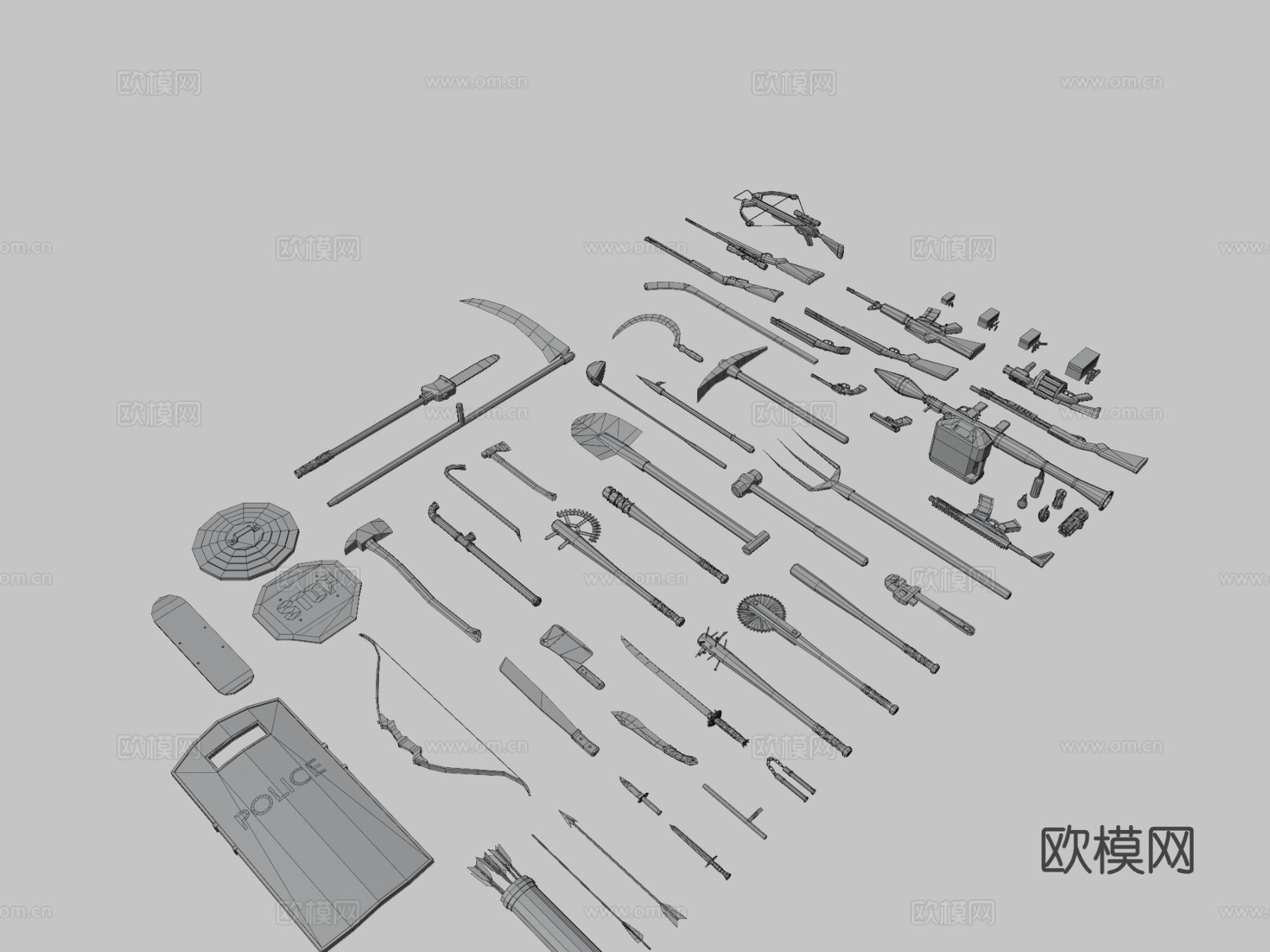 武器包 铁锨 冲锋枪su模型