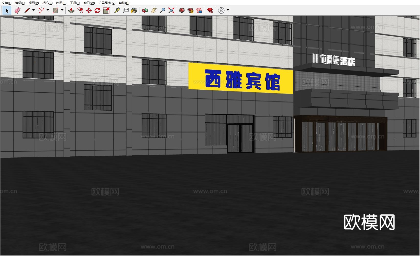 酒店外观 门头su模型