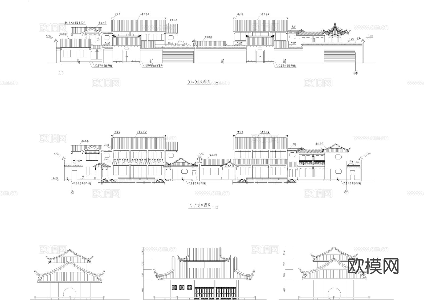 亭榭建筑 CAD立面图下载