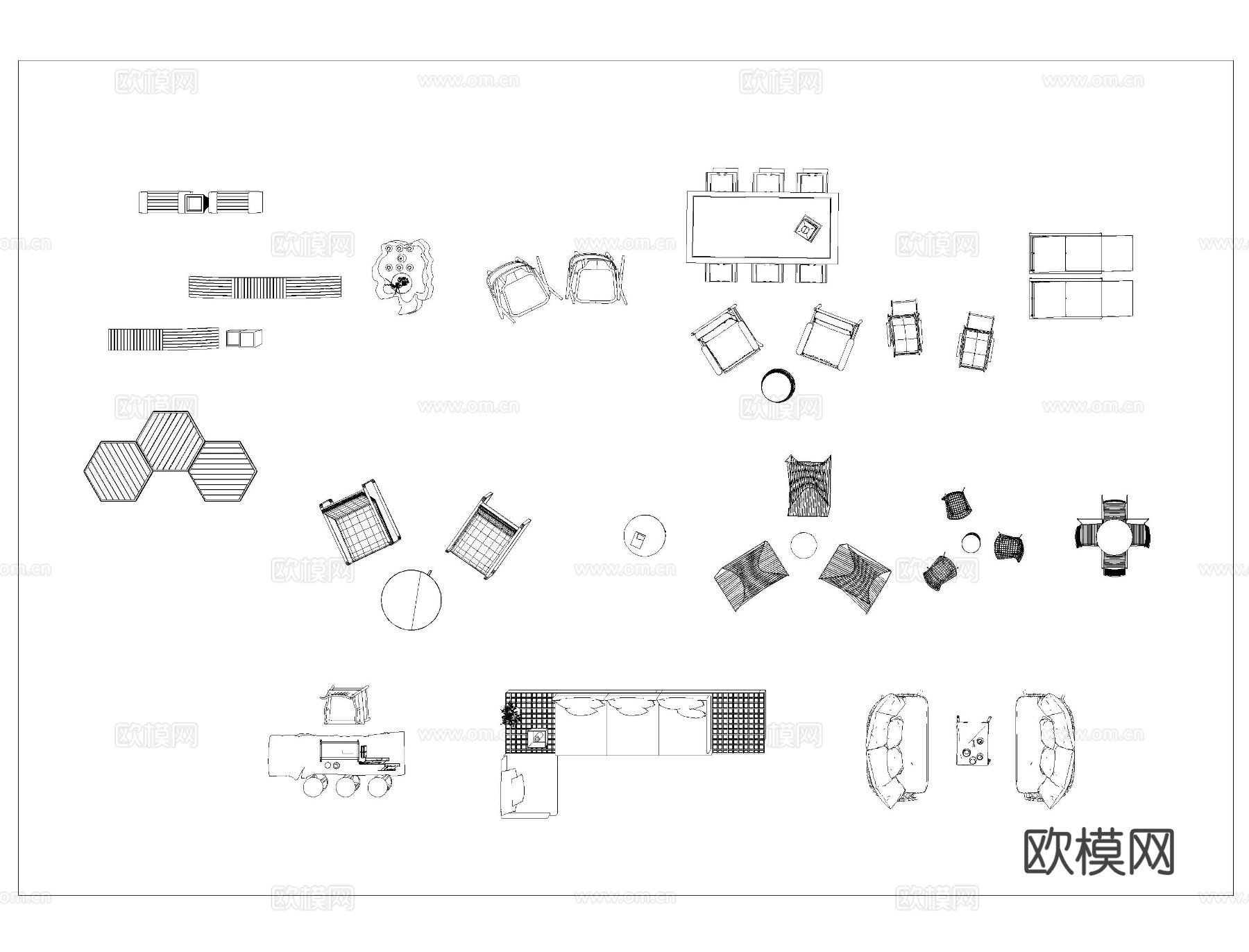 户外家具cad平面图库