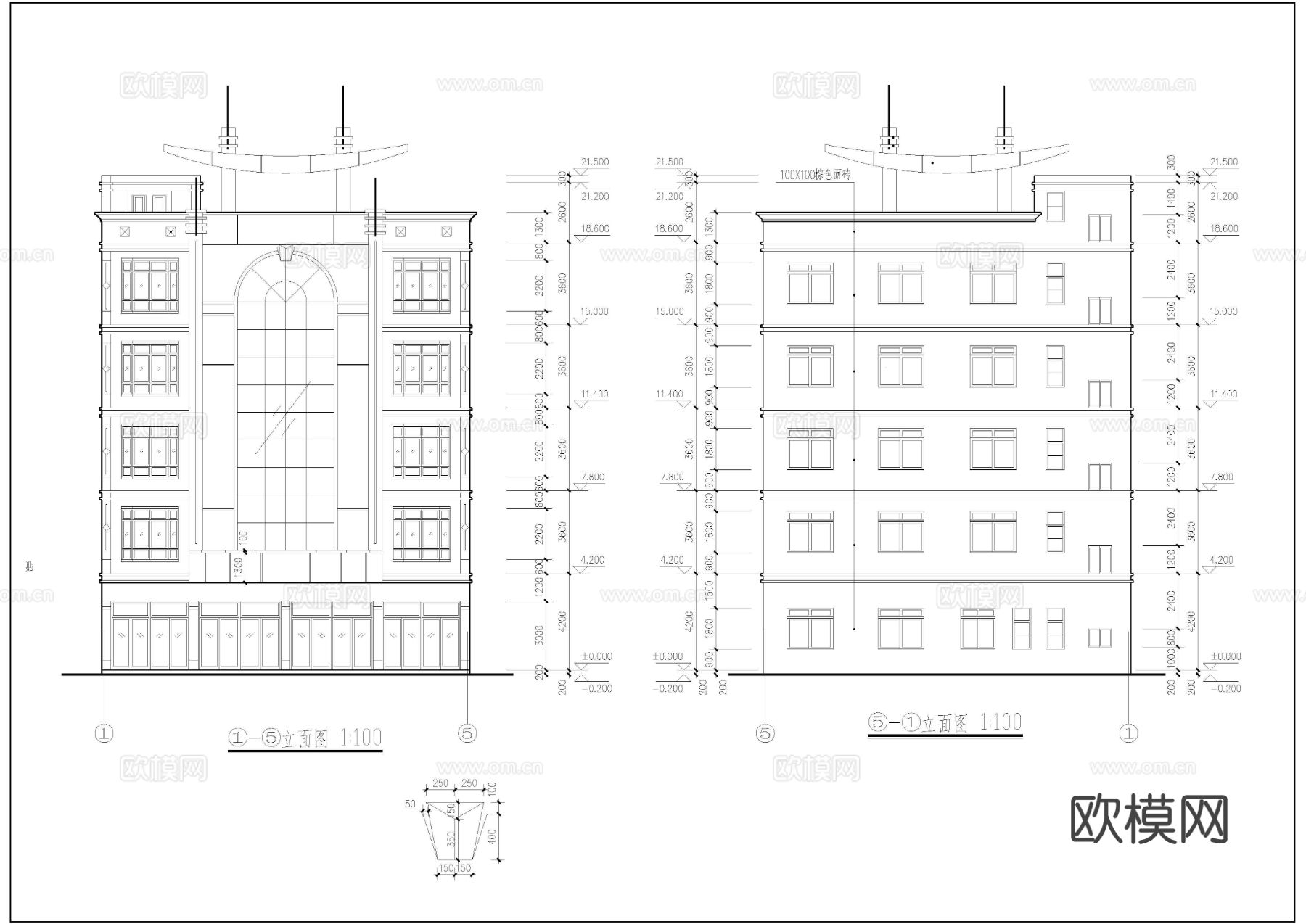 广播电视办公楼建筑CAD立面图下载
