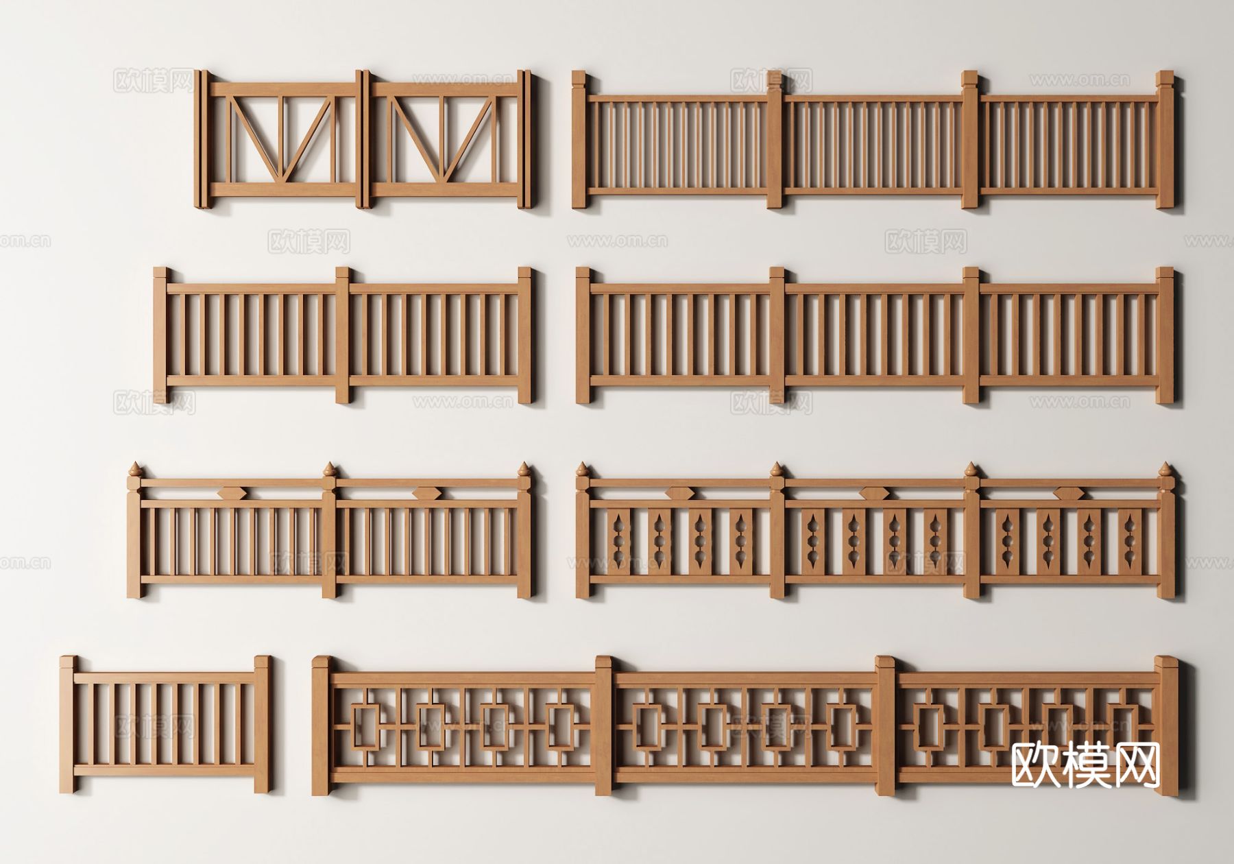 现代木栏杆木护栏 木围栏 栅栏3d模型