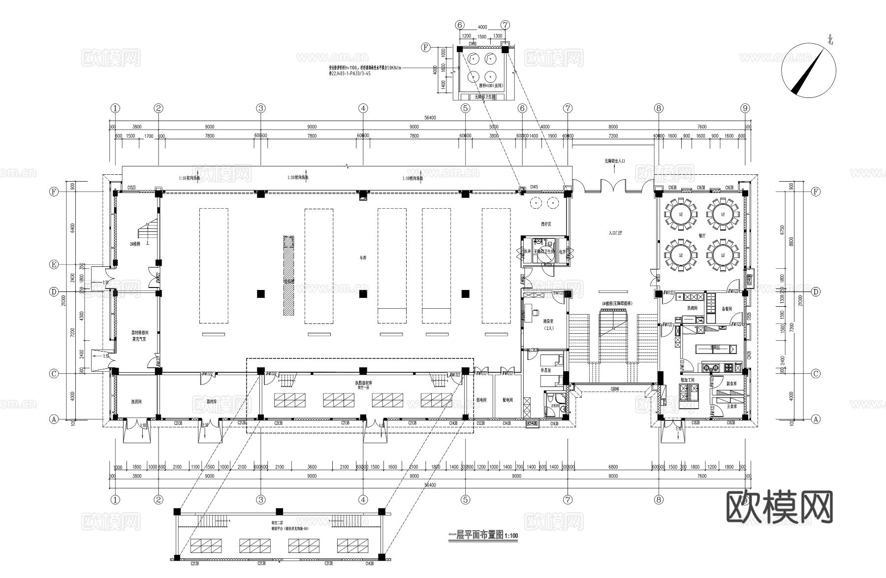 现代消防站大楼CAD平面图下载（渲染图3）