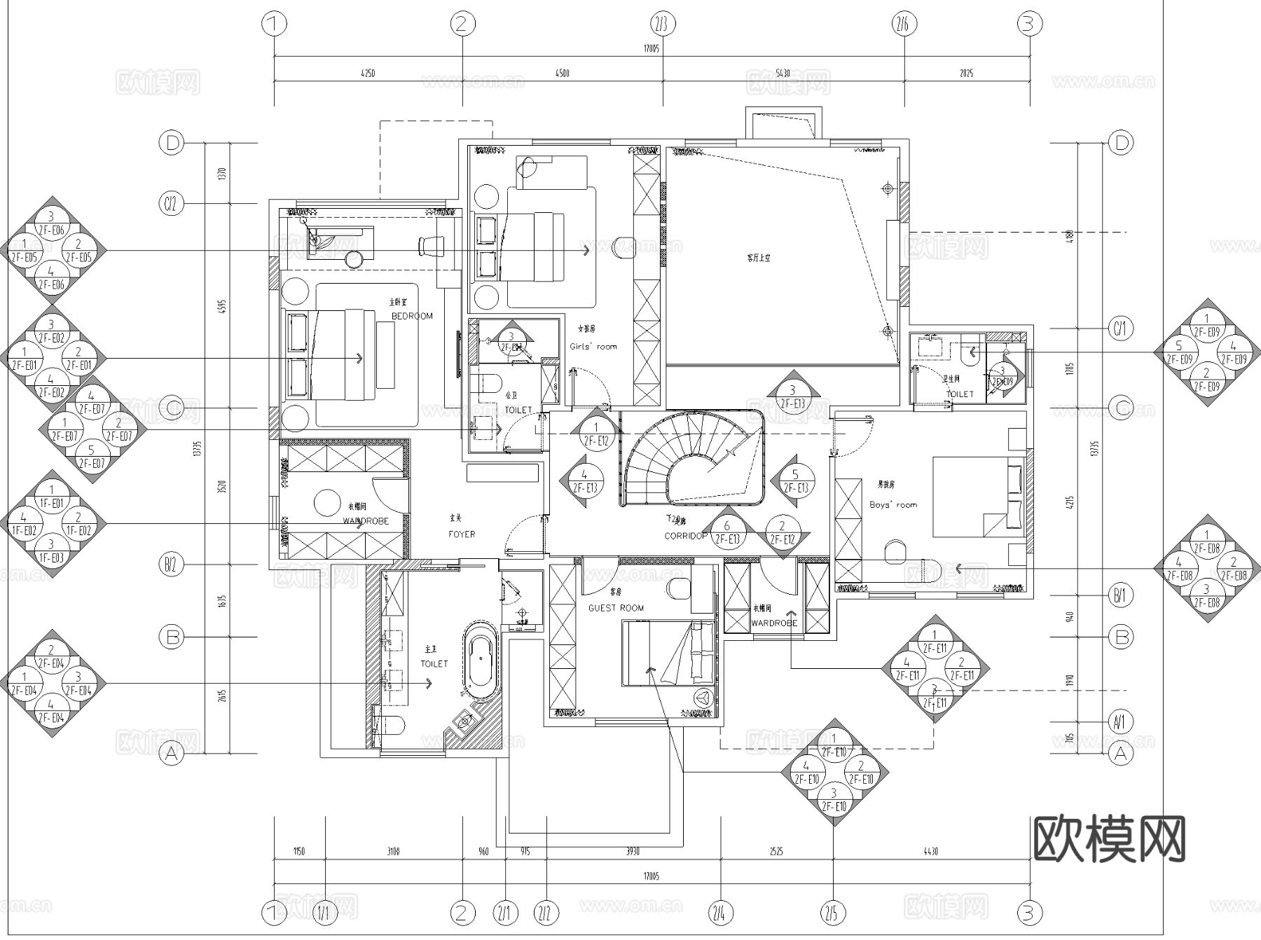 500m²两层别墅住宅CAD施工图