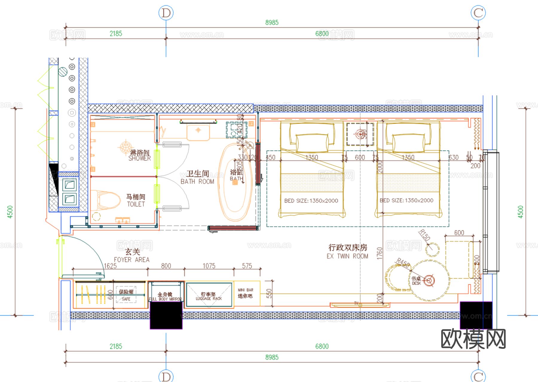 酒店客房CAD施工图