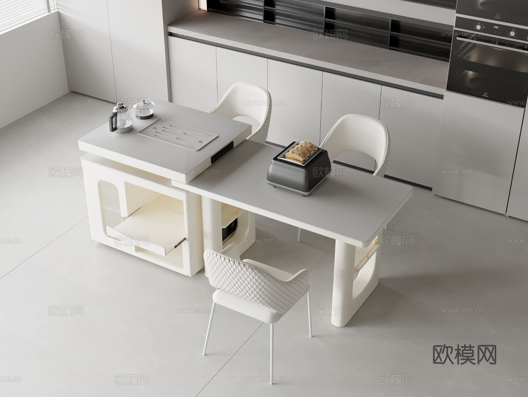 奶油风餐桌椅 岛台餐桌3d模型下载