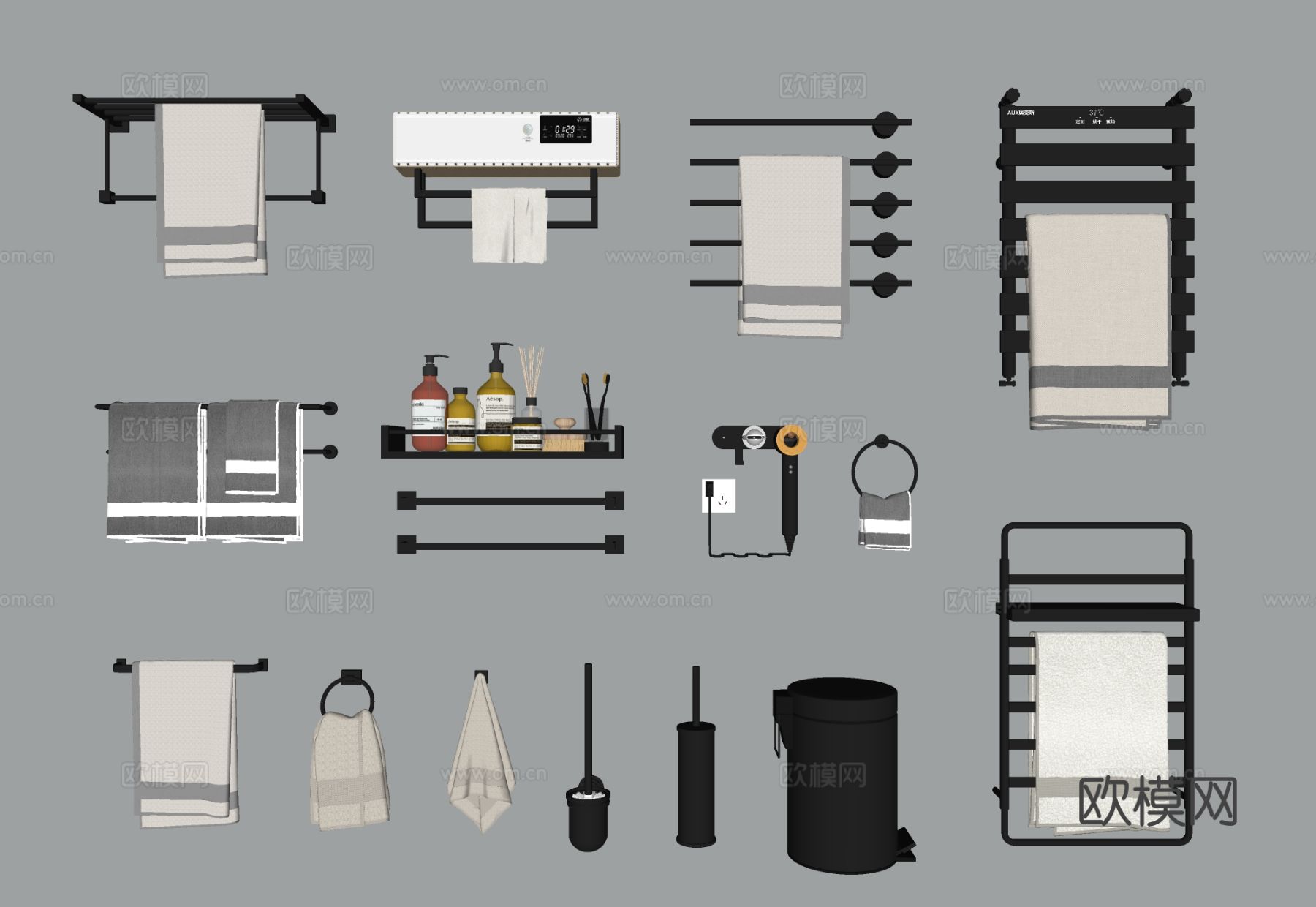 毛巾架 浴巾架 置物架su模型
