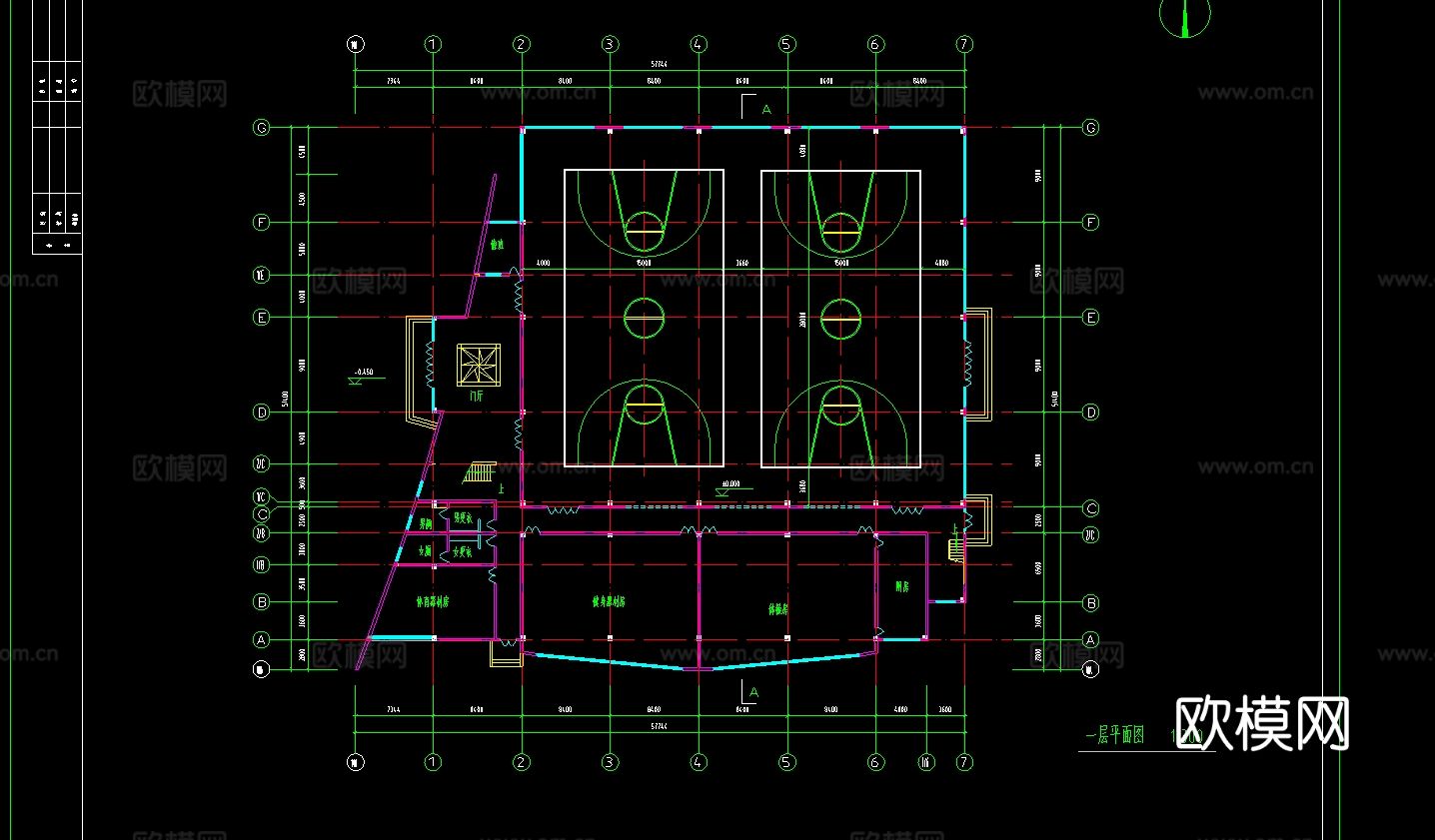 某学校体育馆CAD平立面