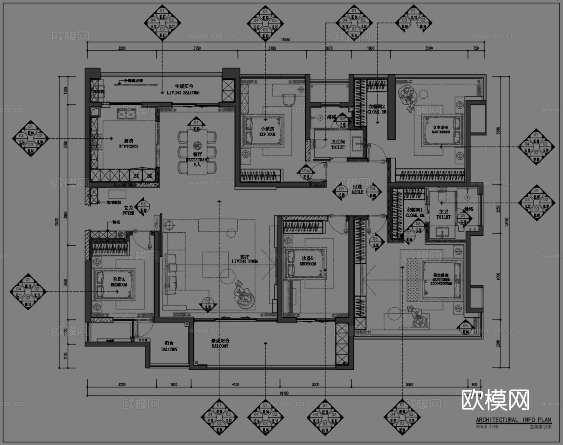 深圳金亨利首府大平层CAD施工图