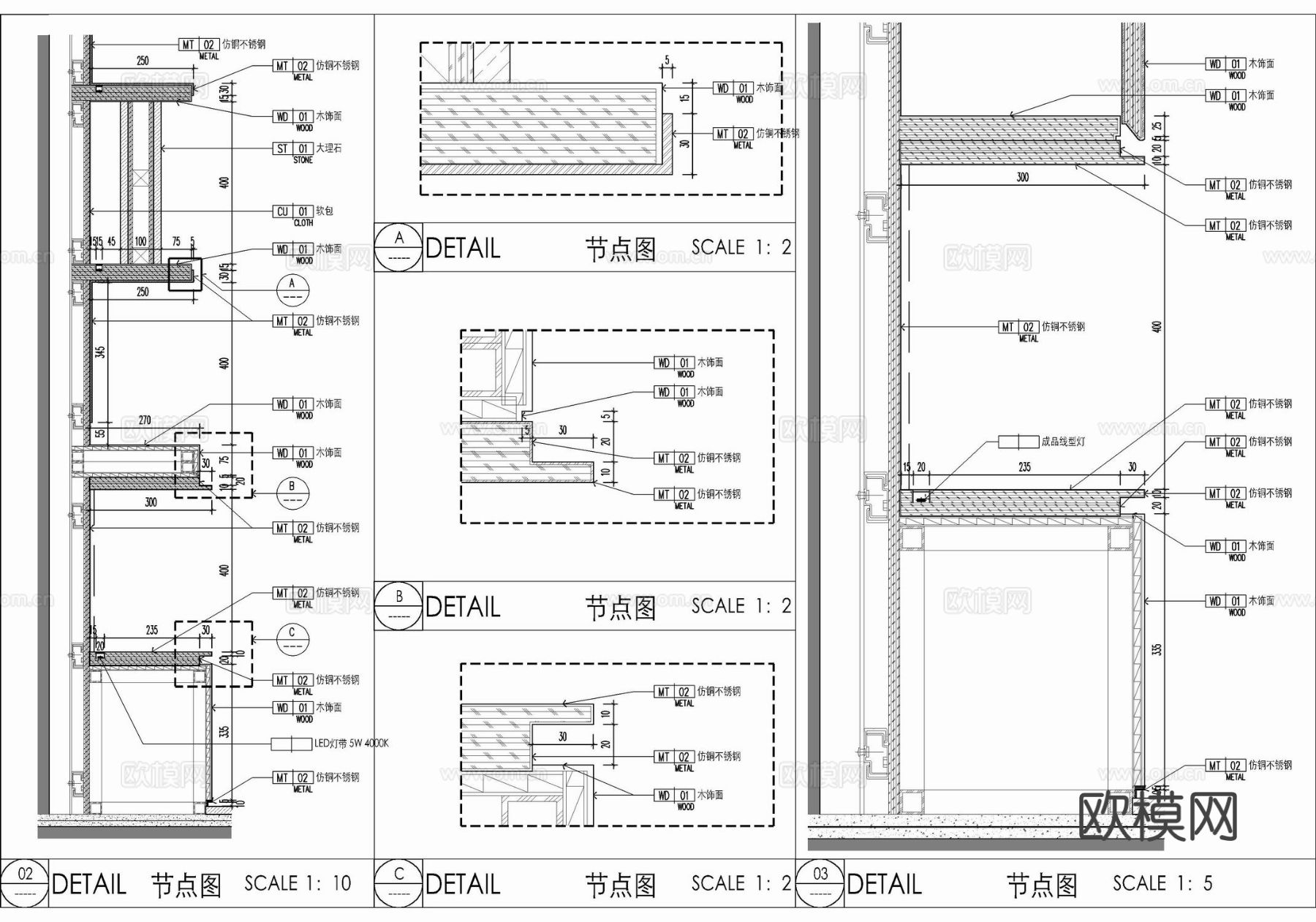 木饰面装饰柜CAD节点大样图