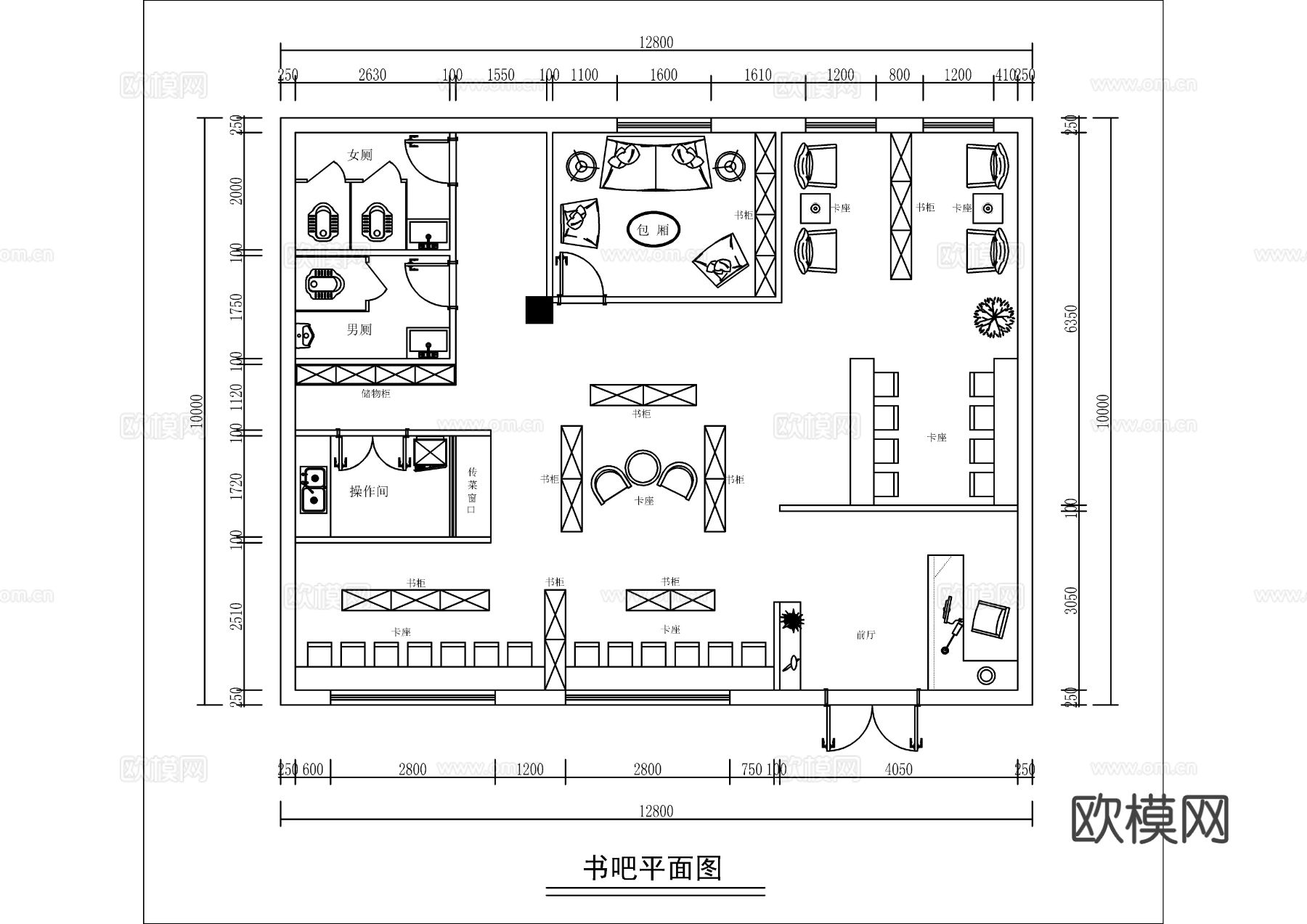 现代图书馆 书吧CAD平面图