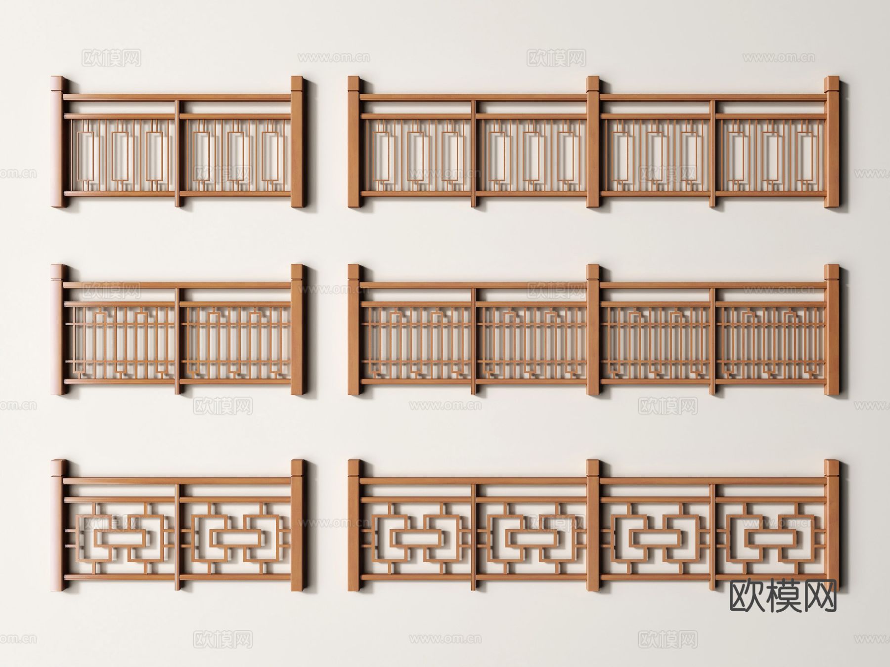 中式栏杆 护栏 木栏杆3d模型