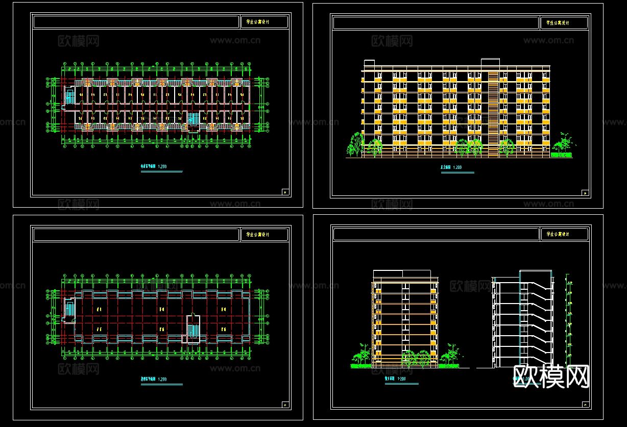 学生公寓CAD平立面图