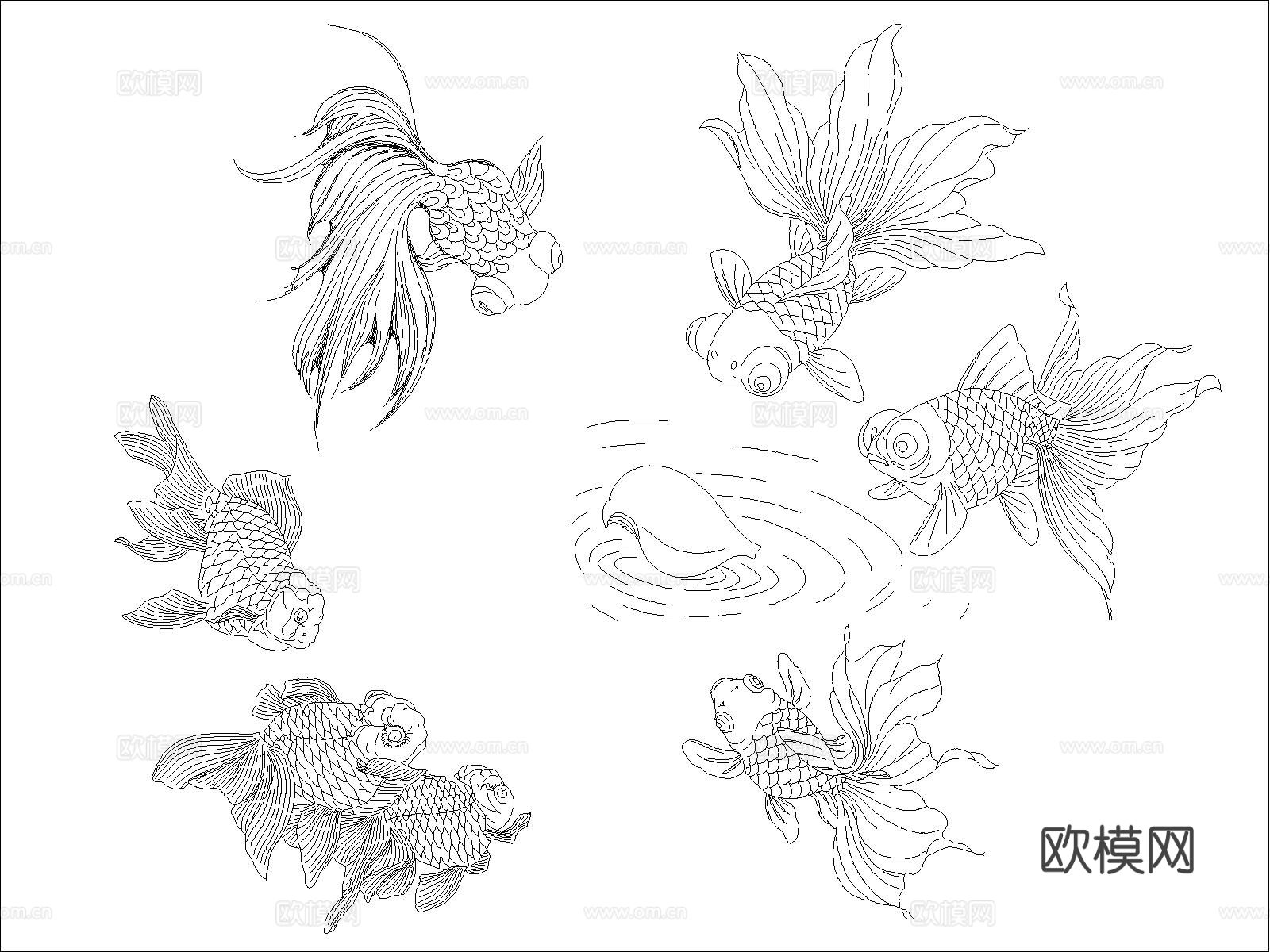 现代金鱼鲤鱼CAD图块下载（渲染图1）