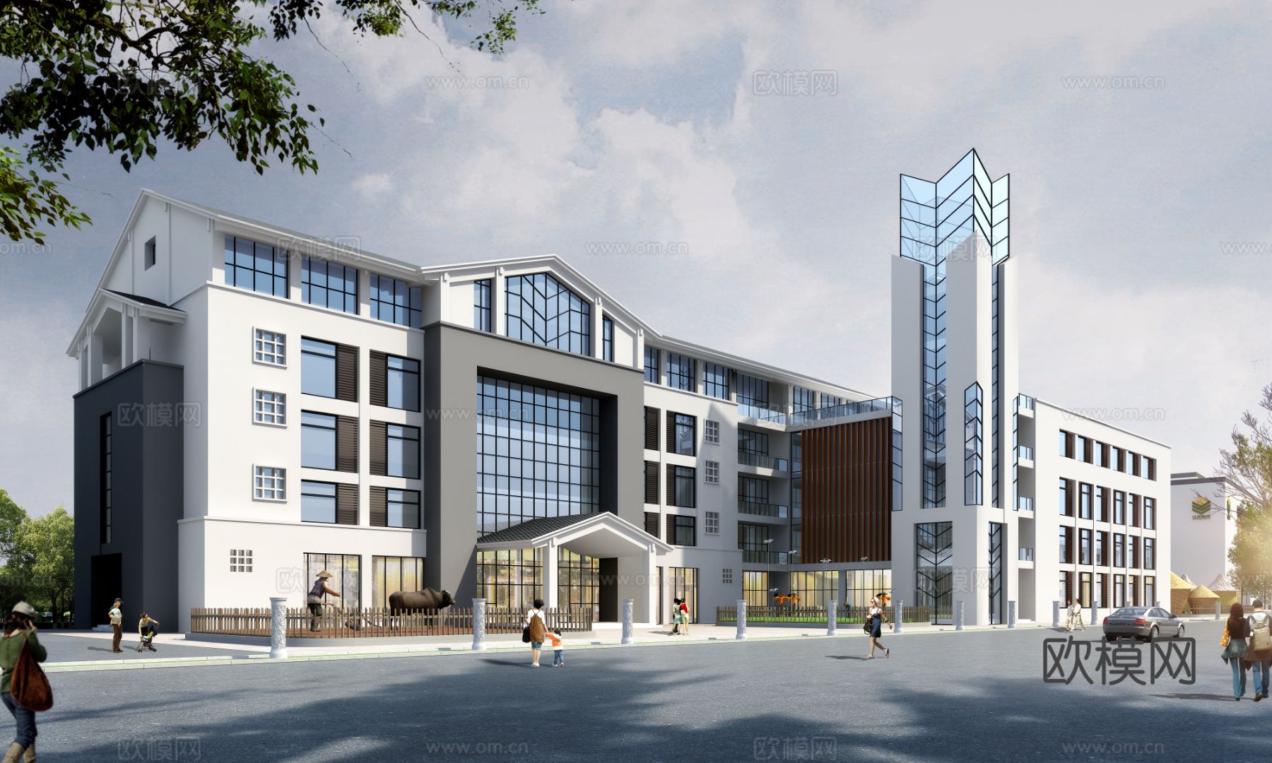 中式办公楼外观3d模型下载