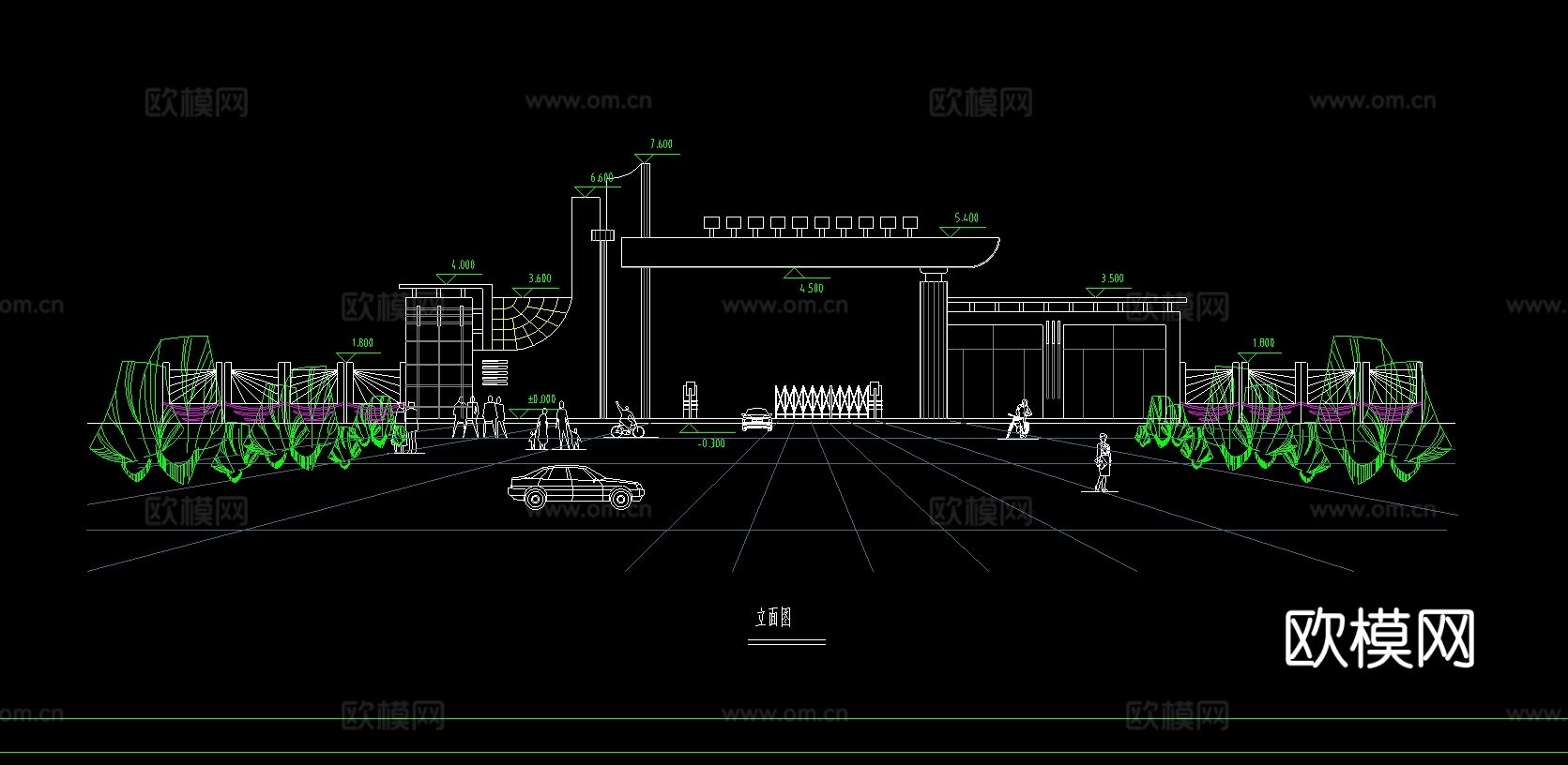 某学校大门CAD平面图下载（渲染图2）