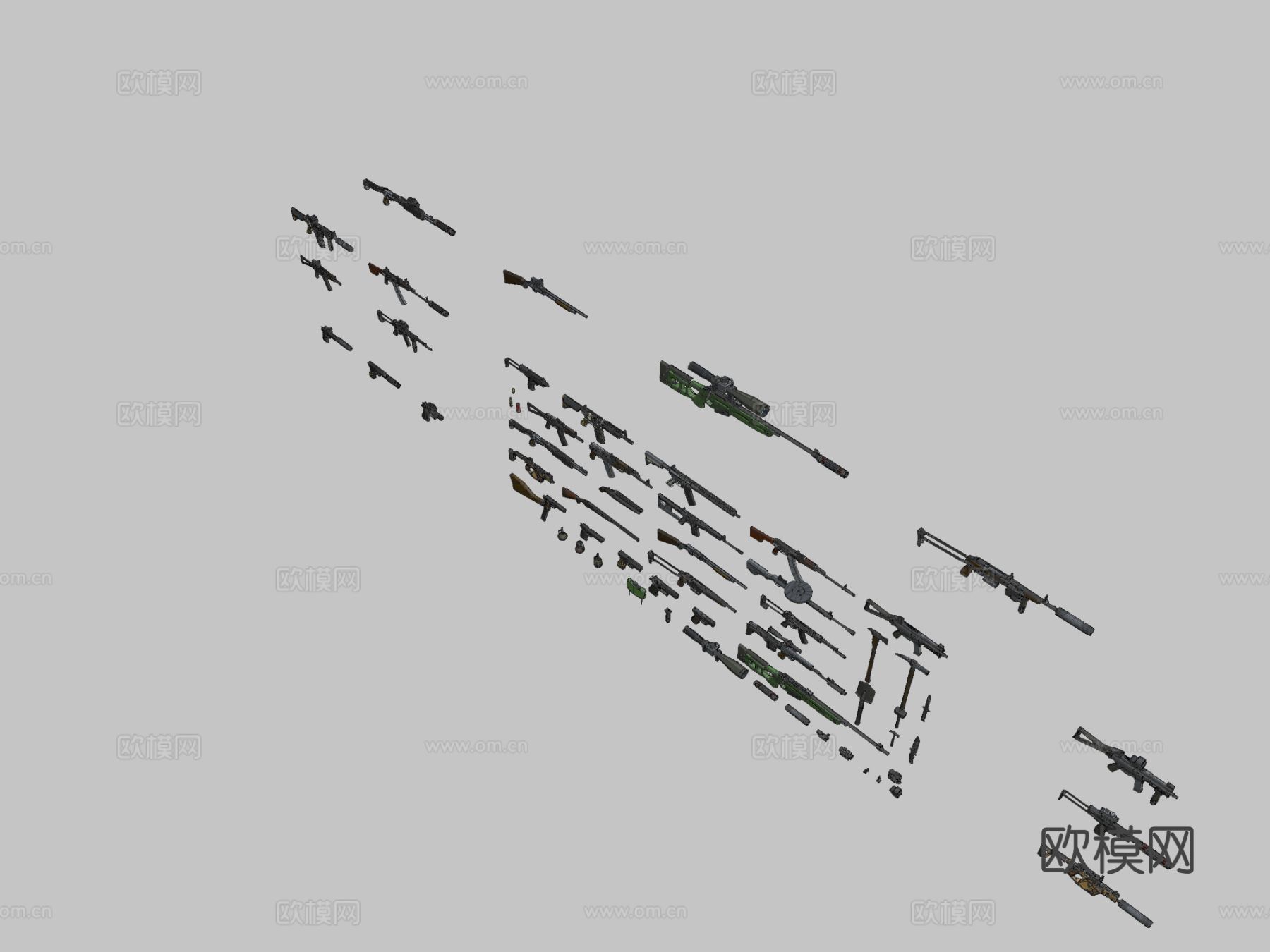 AK 冲锋枪su模型下载（渲染图1）