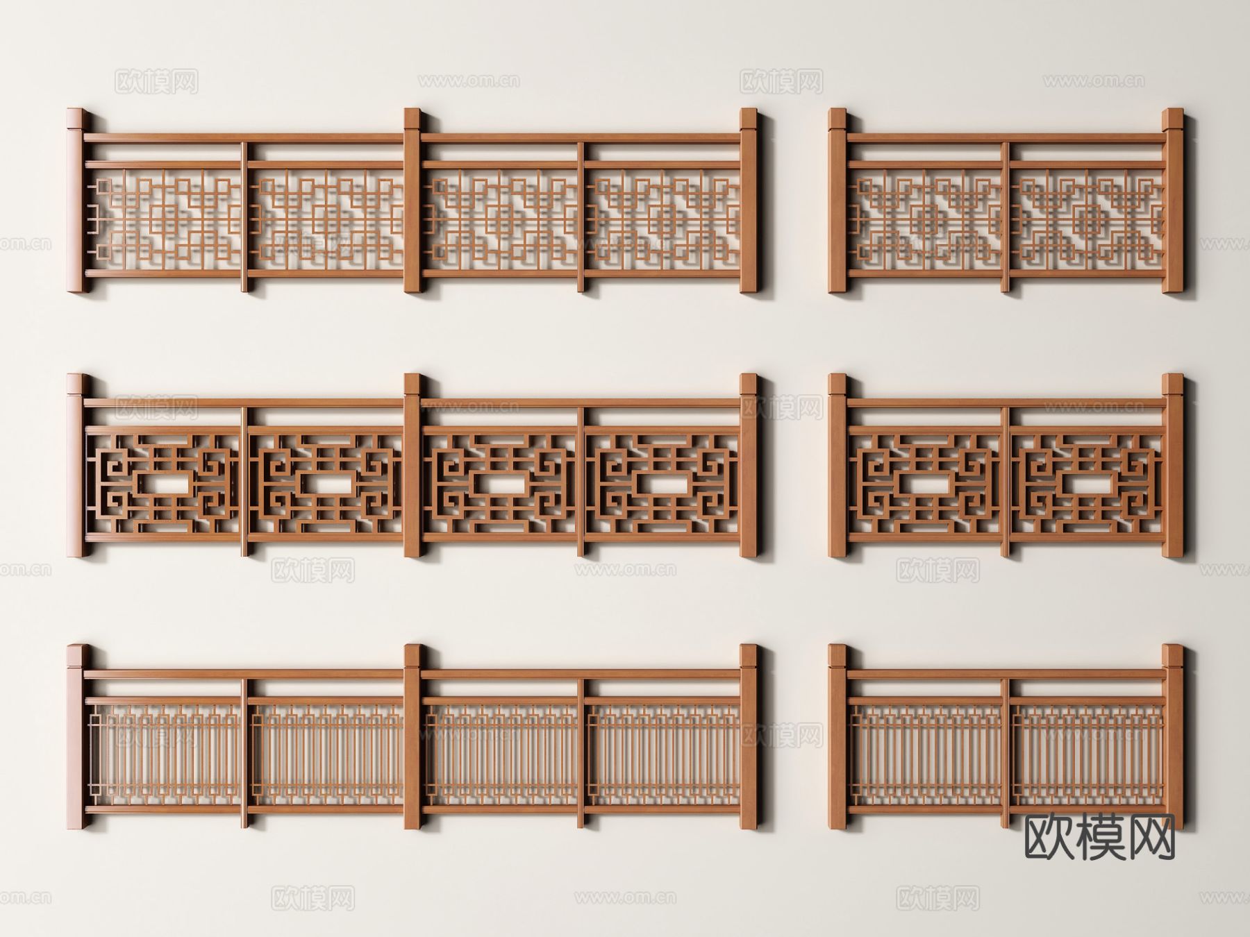 新中式栏杆 护栏 木栏杆 栅栏3d模型下载