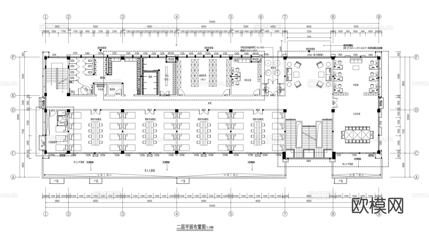 现代消防站大楼CAD平面图下载（渲染图2）