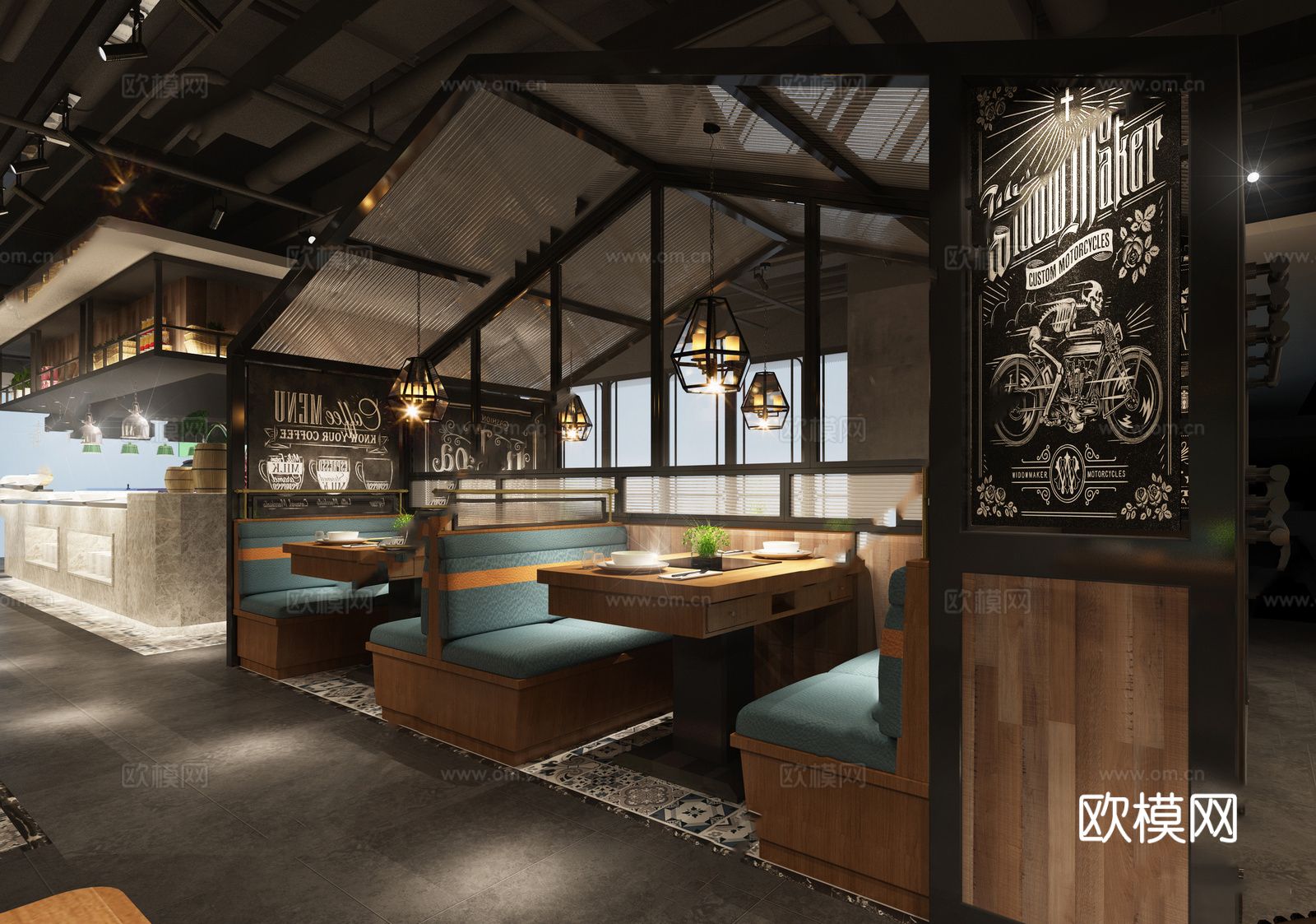 自助餐厅CAD施工图下载（渲染图3）