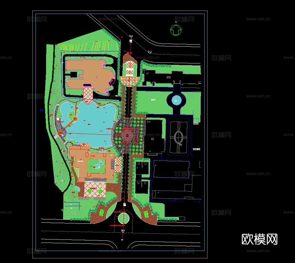 某专科学校景观CAD平面图下载（渲染图1）