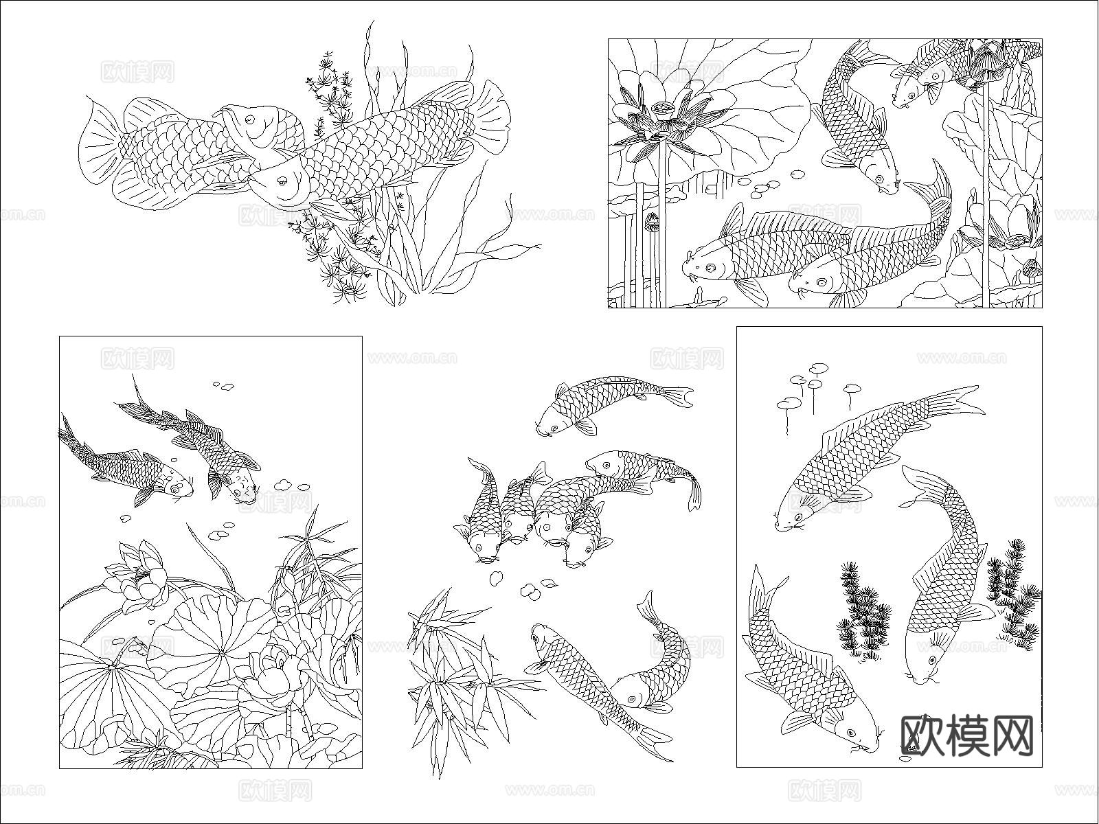 现代金鱼鲤鱼CAD图块下载（渲染图3）