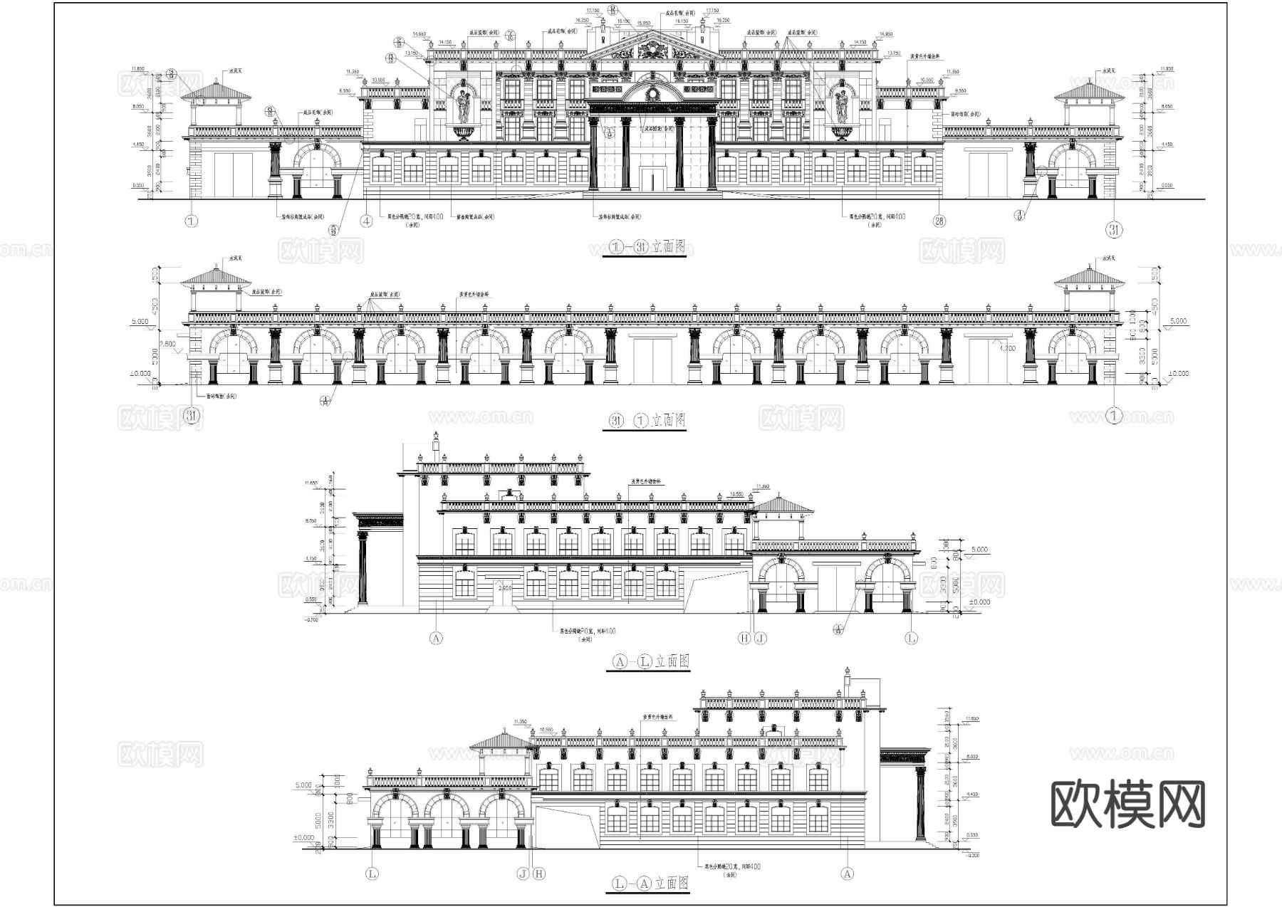 欧式办公楼建筑CAD立面图下载