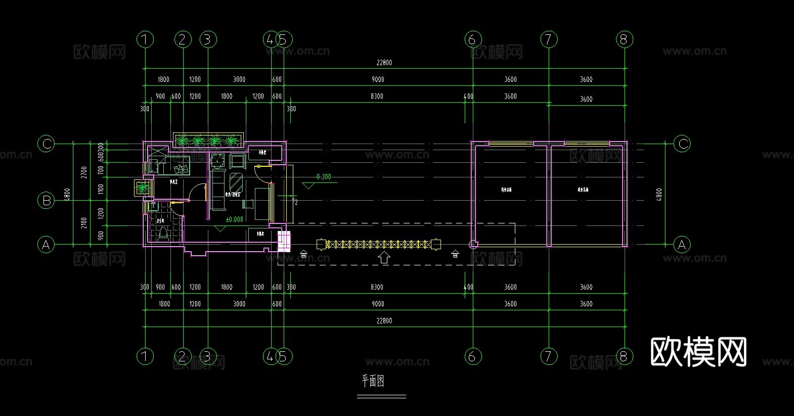 某学校大门CAD平面图下载（渲染图3）