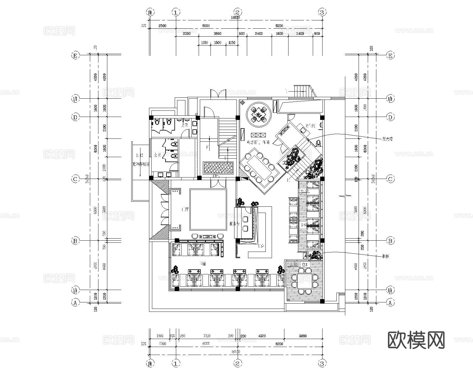 茶餐厅CAD平面图下载（渲染图7）