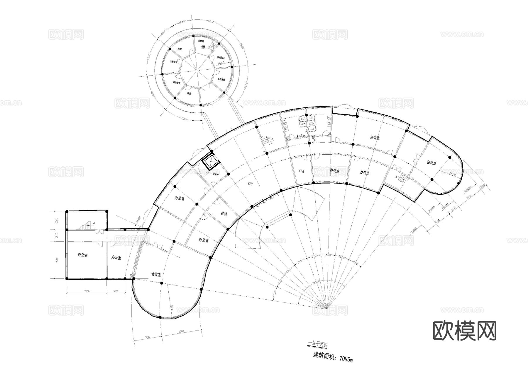 七层办公楼建筑CAD平面图下载