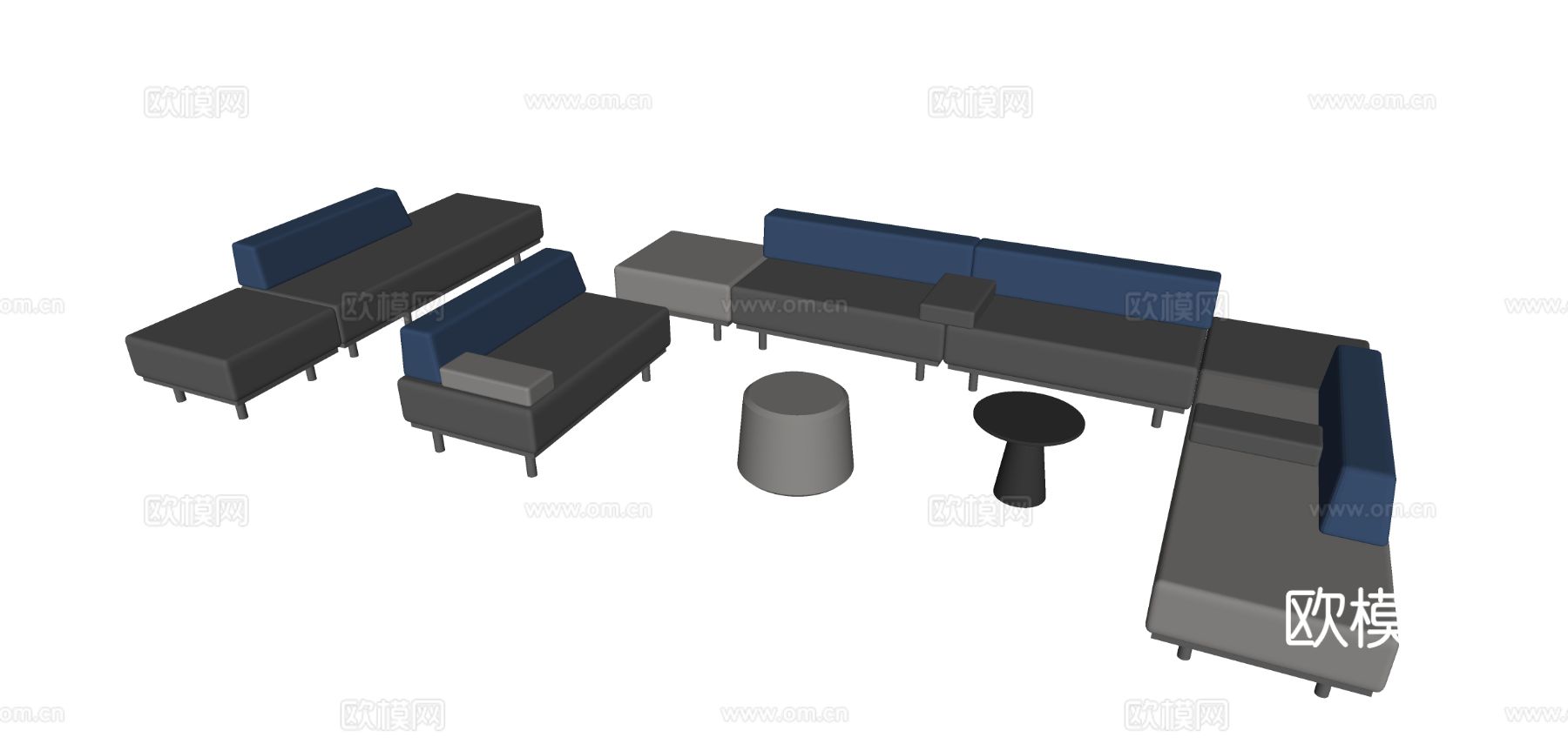 现代办公组合沙发su模型