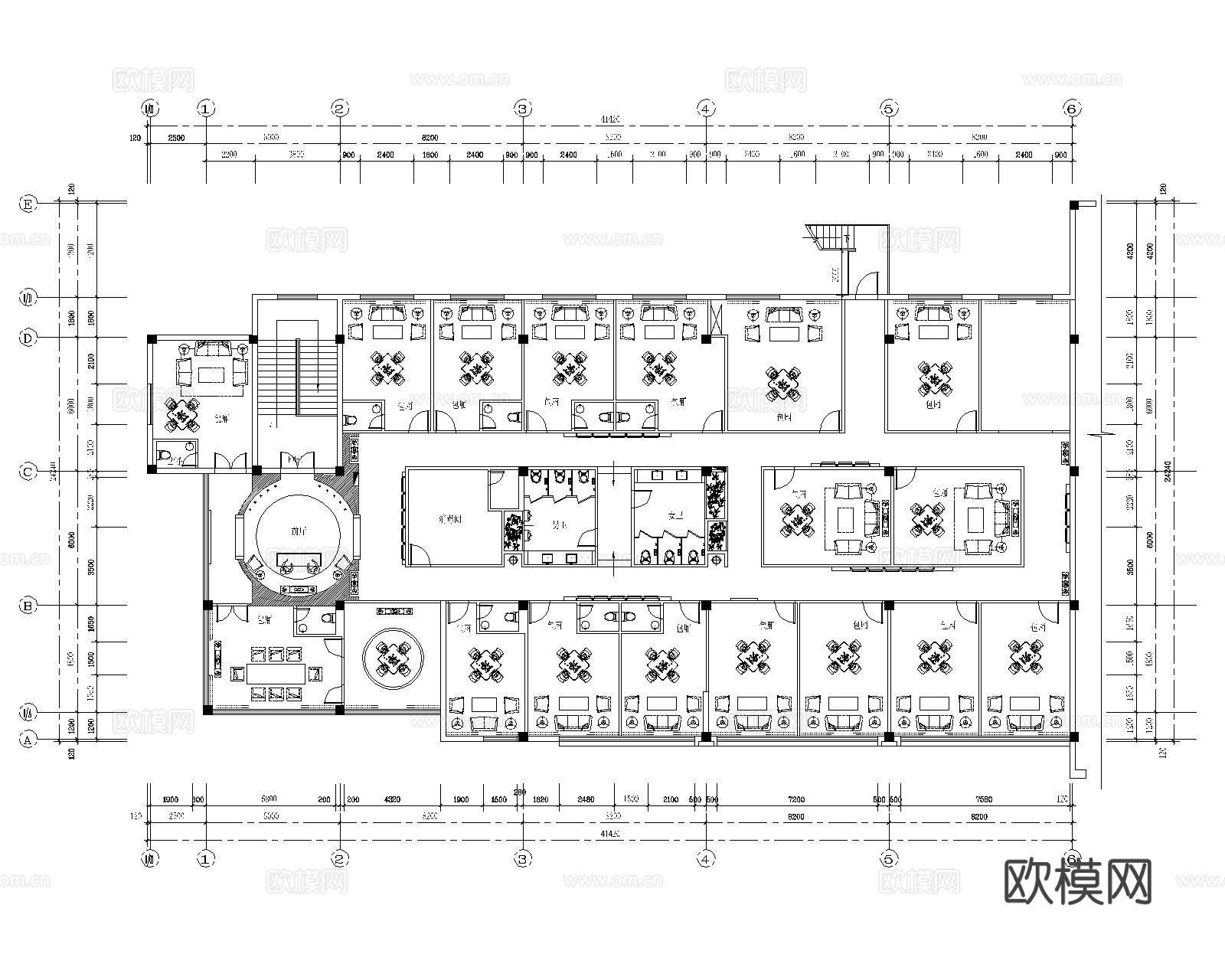 茶餐厅CAD平面图下载（渲染图4）