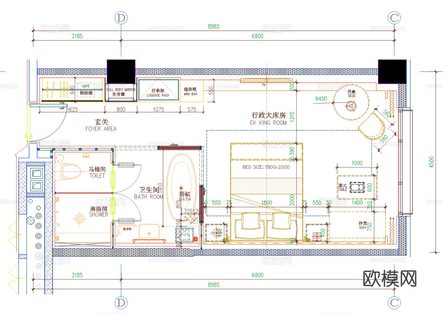 酒店客房CAD施工图