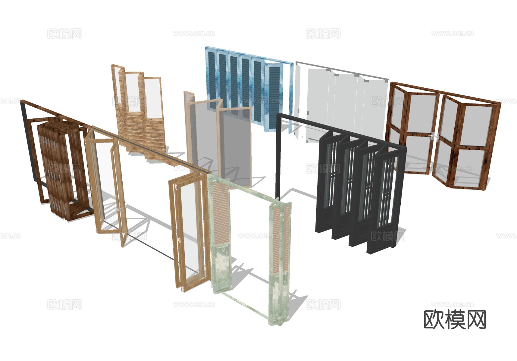 折叠推拉门 客厅阳台玻璃门免费su模型