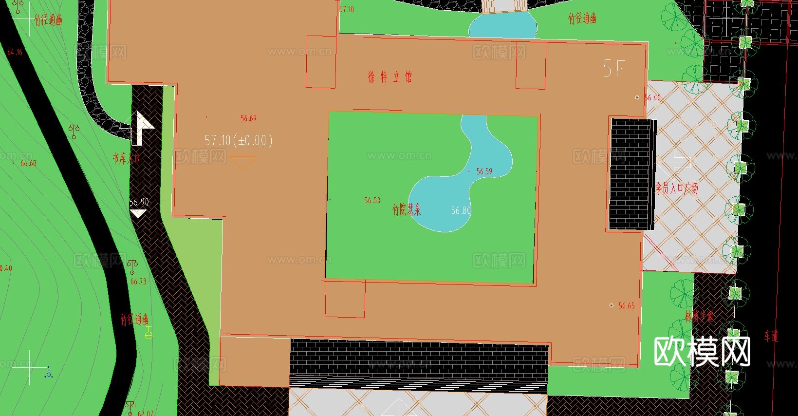 某专科学校景观CAD平面图下载（渲染图2）