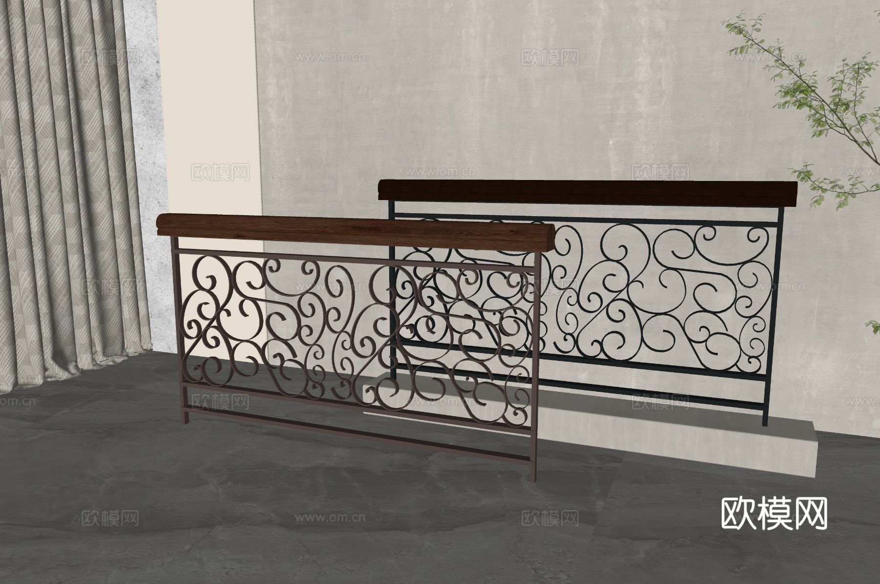 美式栏杆 护栏su模型