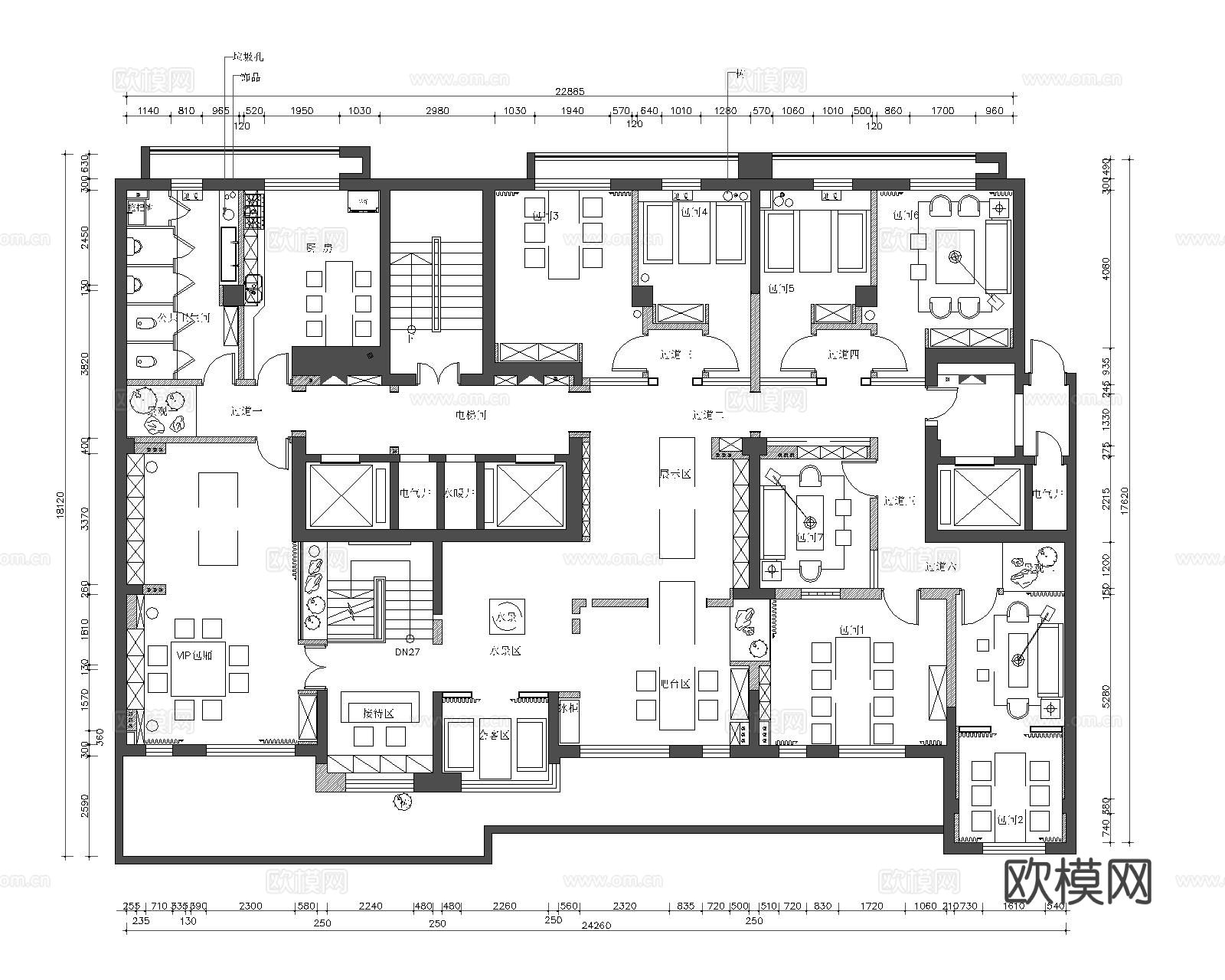 茶餐厅CAD平面图下载（渲染图8）