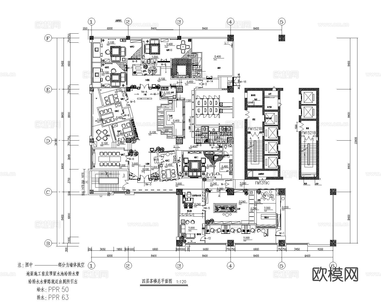茶餐厅CAD平面图下载（渲染图1）