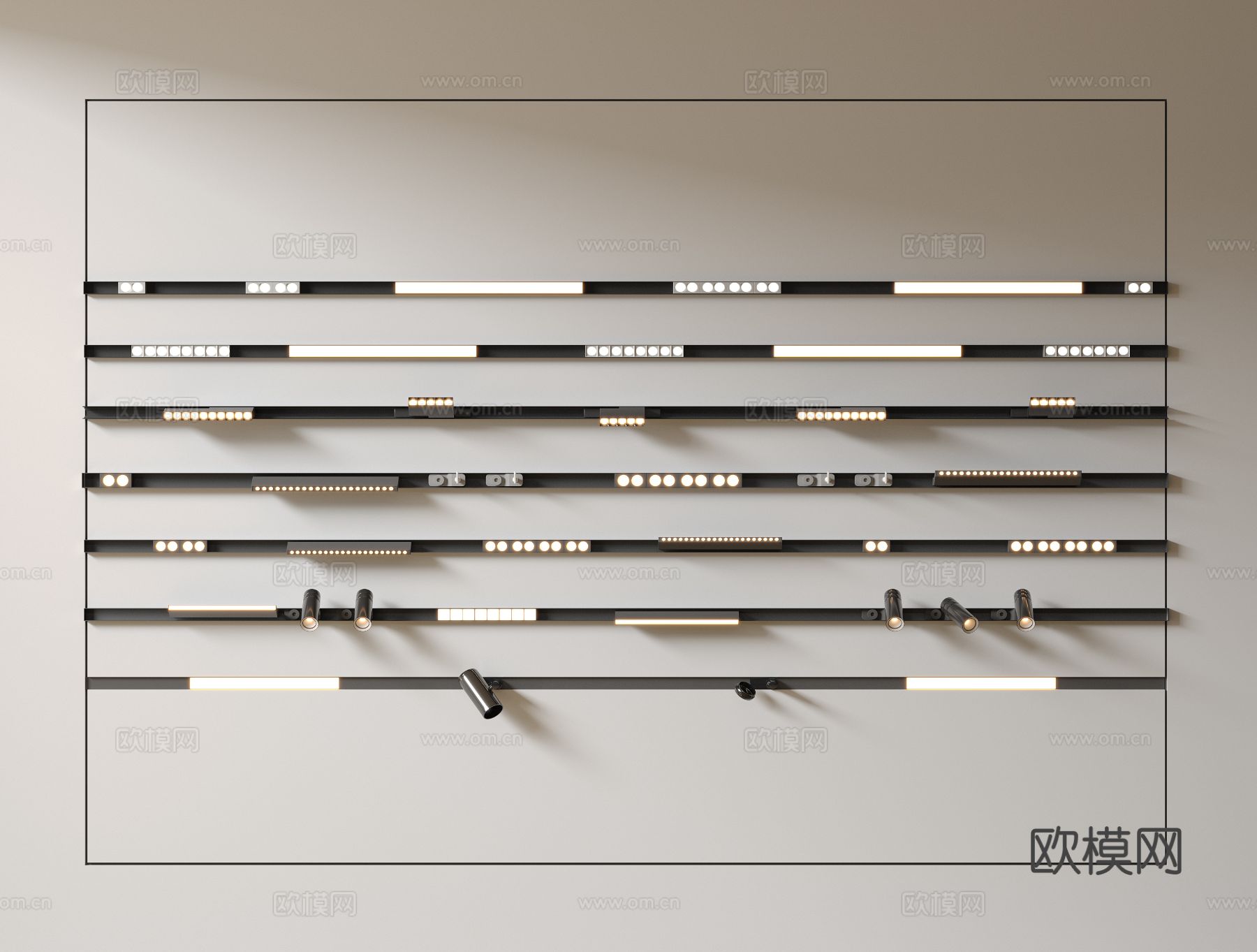 极简筒灯射灯 磁吸轨道灯 线型灯 内嵌射灯3d模型